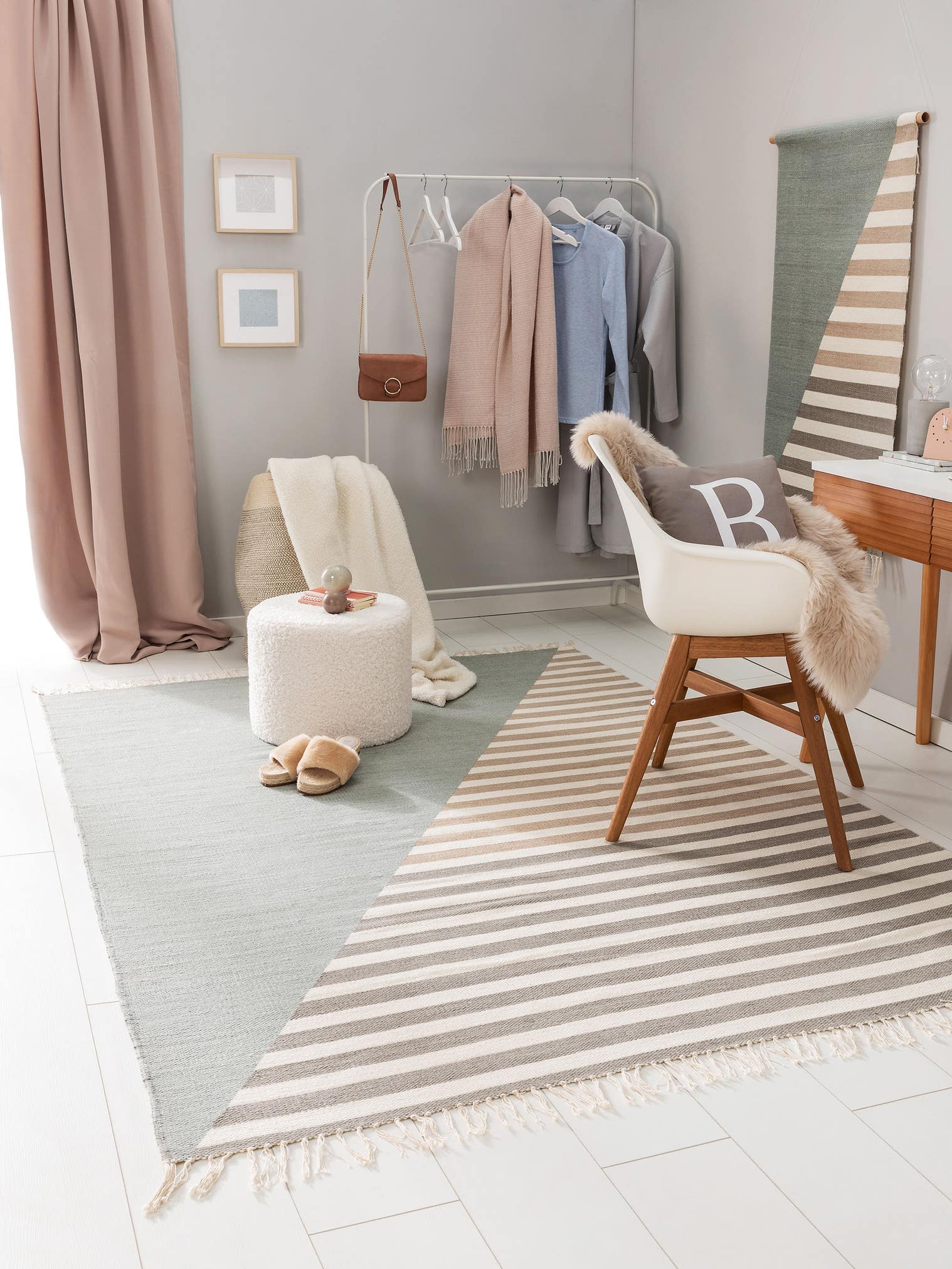 Teppich aus 100% Wolle in Grün mit bis 5 mm hohem Flor von benuta Pop