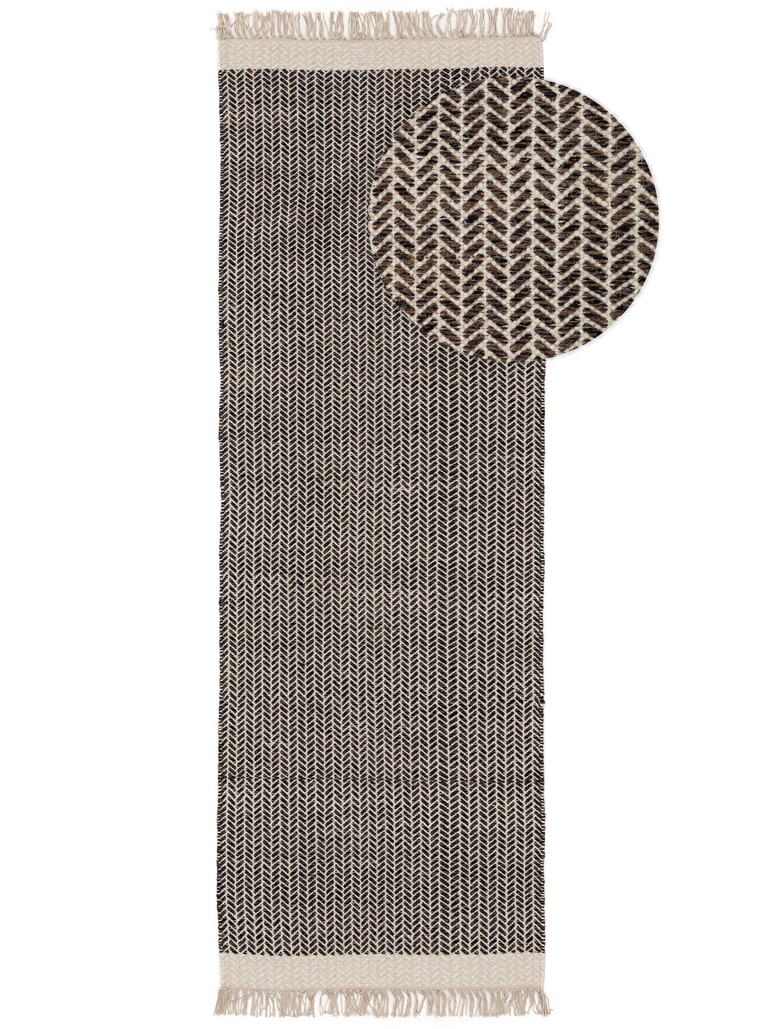 Teppich aus 60% Wolle, 40% Baumwolle in Schwarz/Weiß mit bis 5 mm hohem Flor von benuta Pure