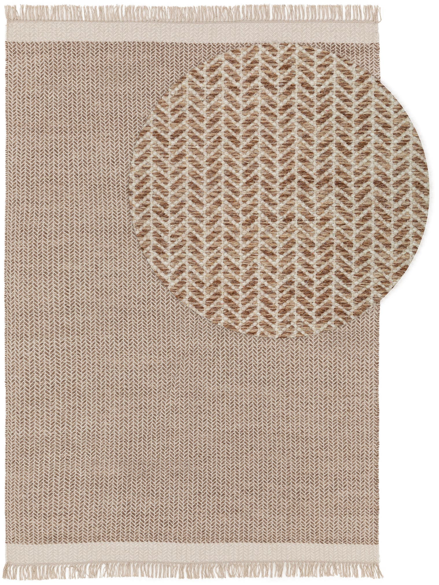Teppich aus 60% Wolle, 40% Baumwolle in Beige mit bis 5 mm hohem Flor von benuta Pure
