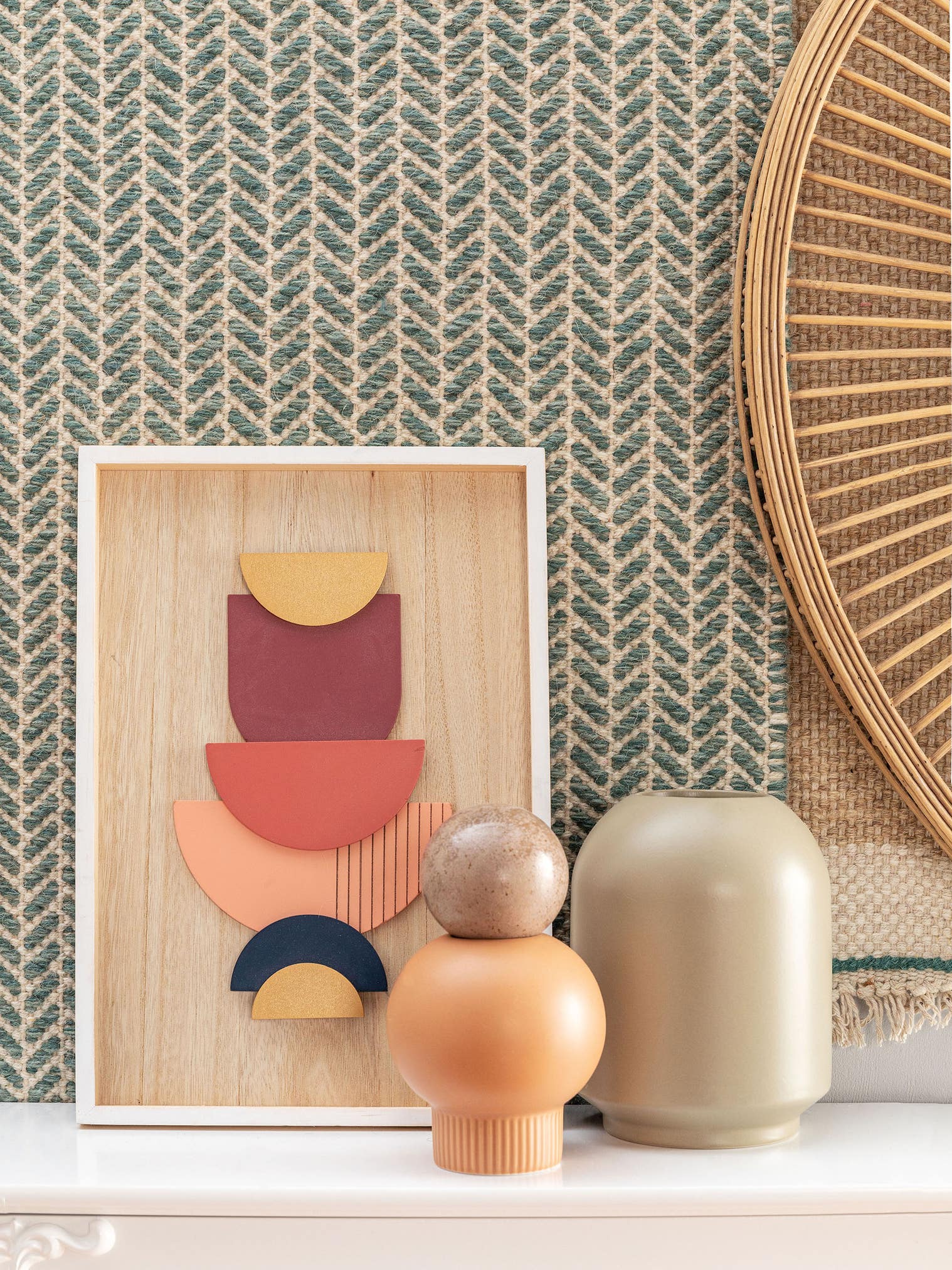 Rug made of 60% Wool, 40% Cotton in Green with a 1- 5 mm high pile by benuta Pure
