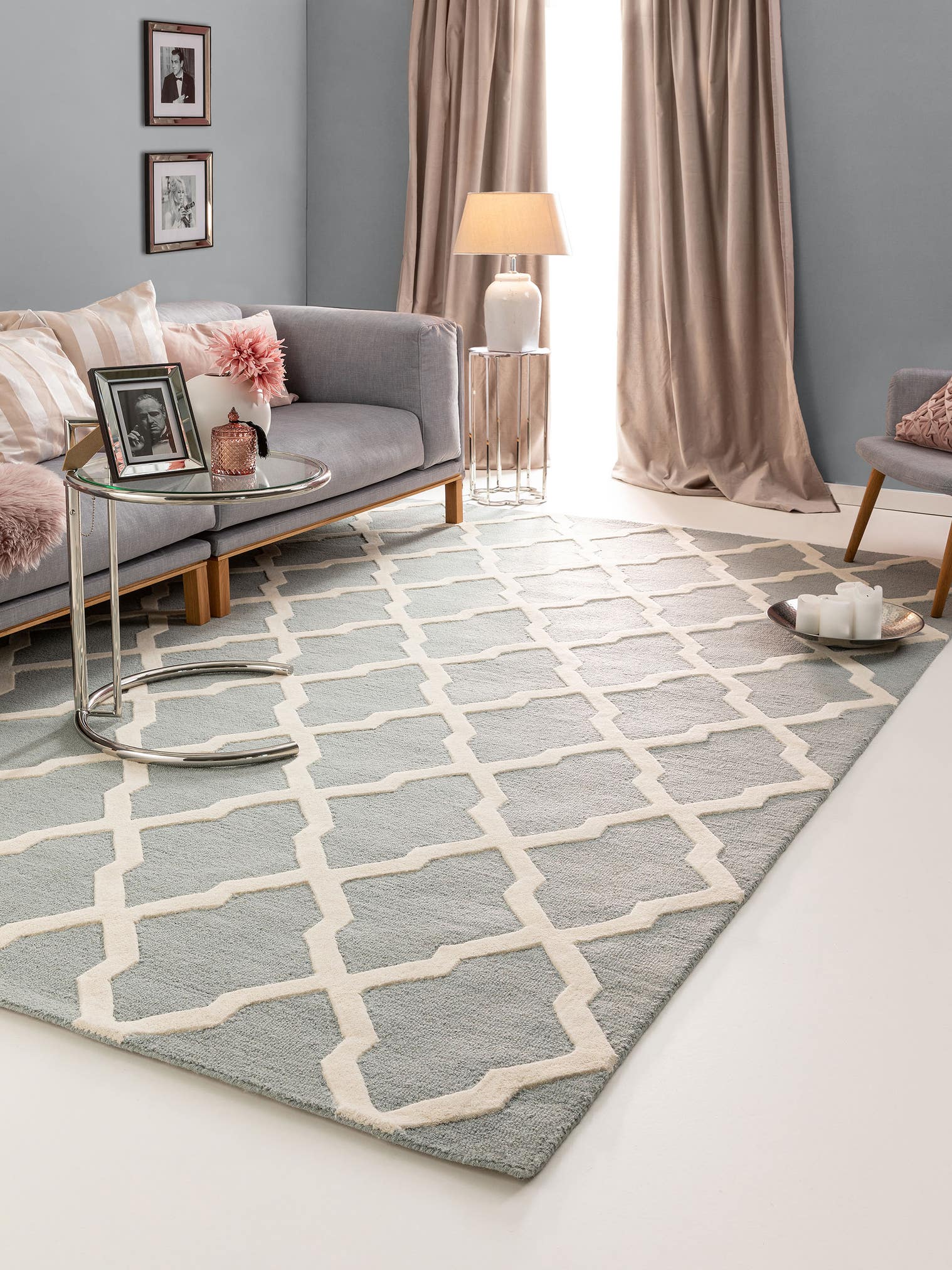 Tapis en 100% Laine en Bleu avec une pile de 11 - 20 mm de hauteur de benuta Pure
