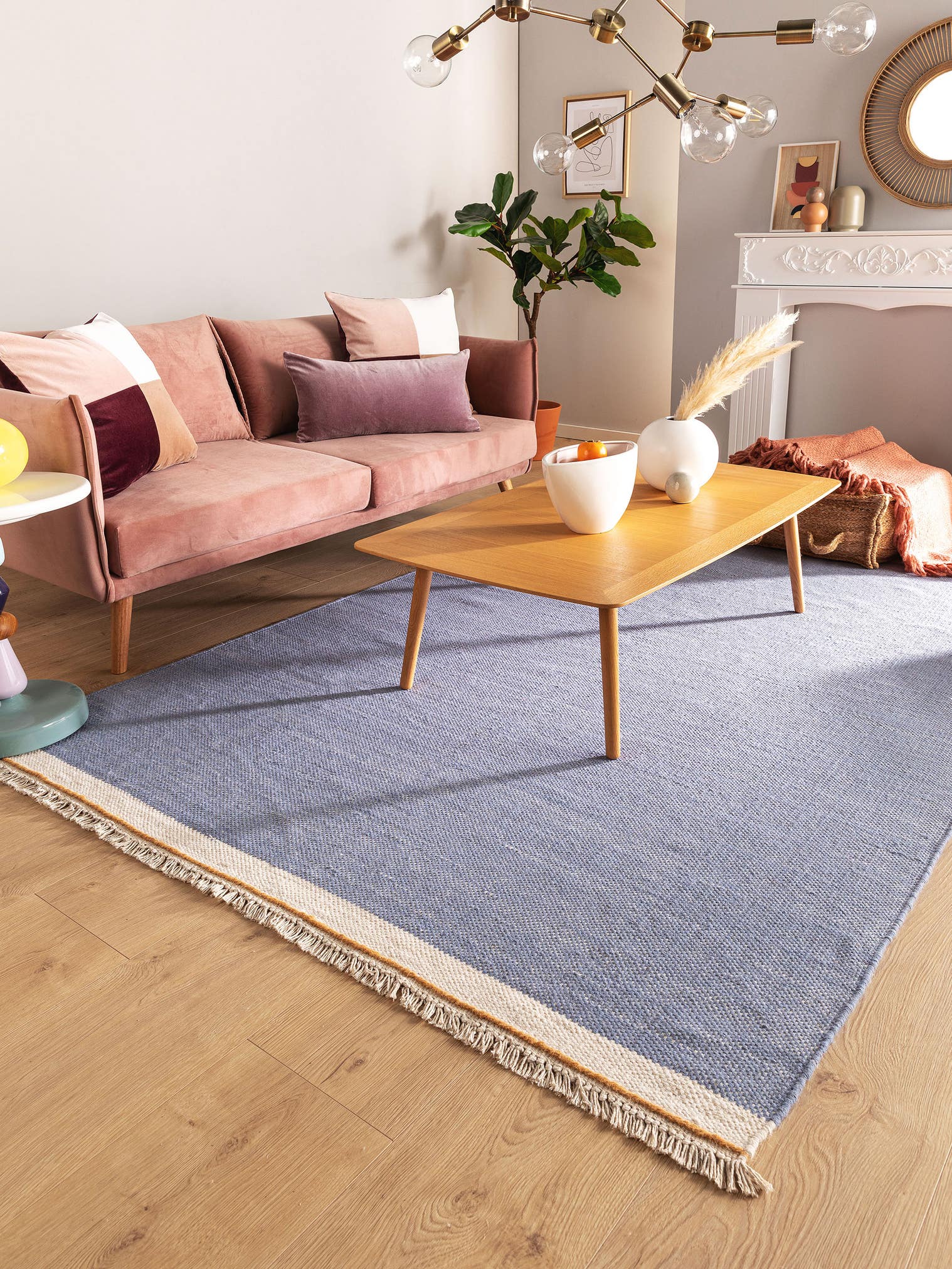 Tappeto di 60% Lana, 40% Cotone in Azzurro con pelo alto 1- 5 mm da benuta Pop