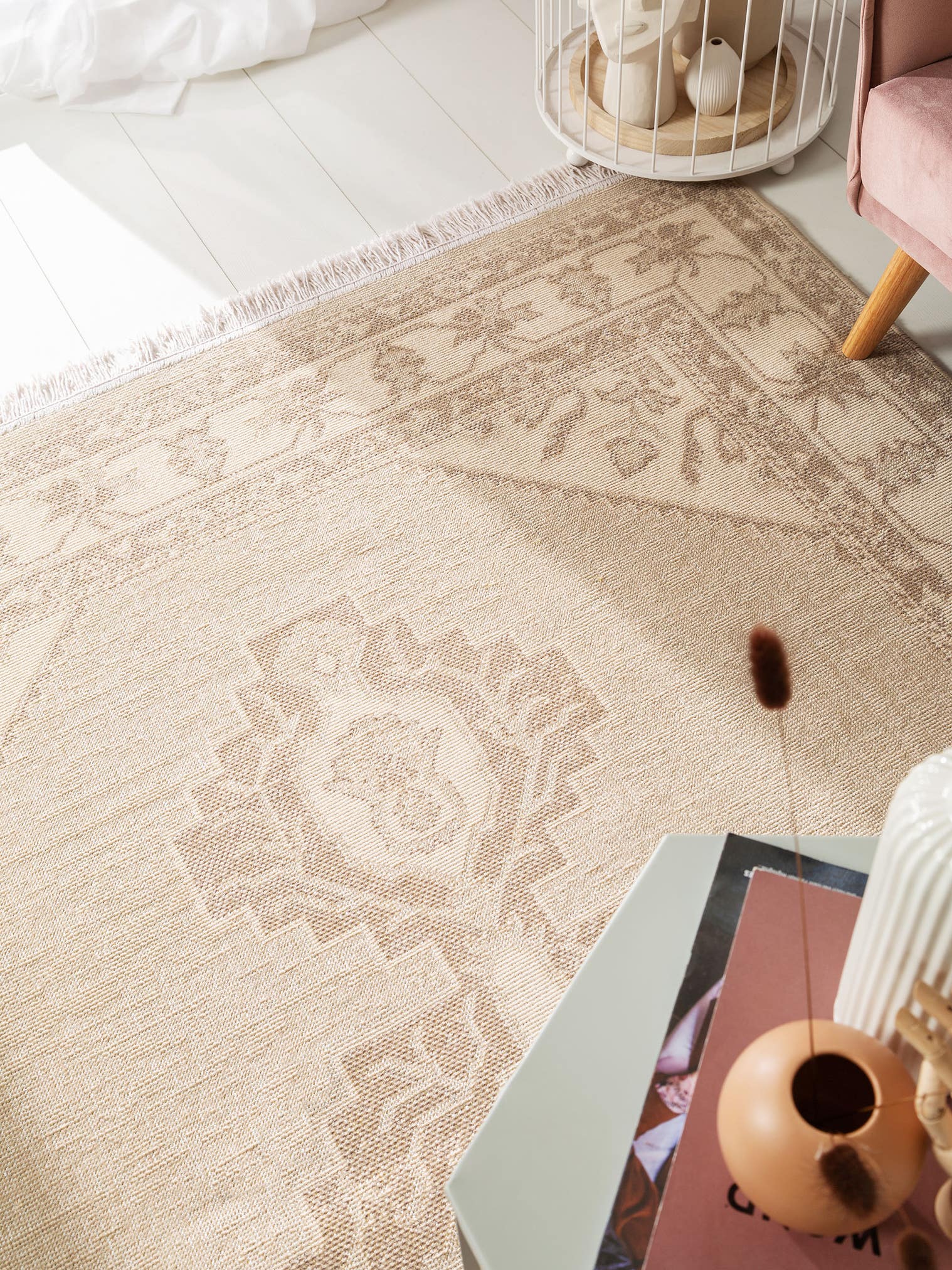 Teppich aus 60% Baumwolle, 40% Polypropylen in Beige mit bis 5 mm hohem Flor von benuta Pop