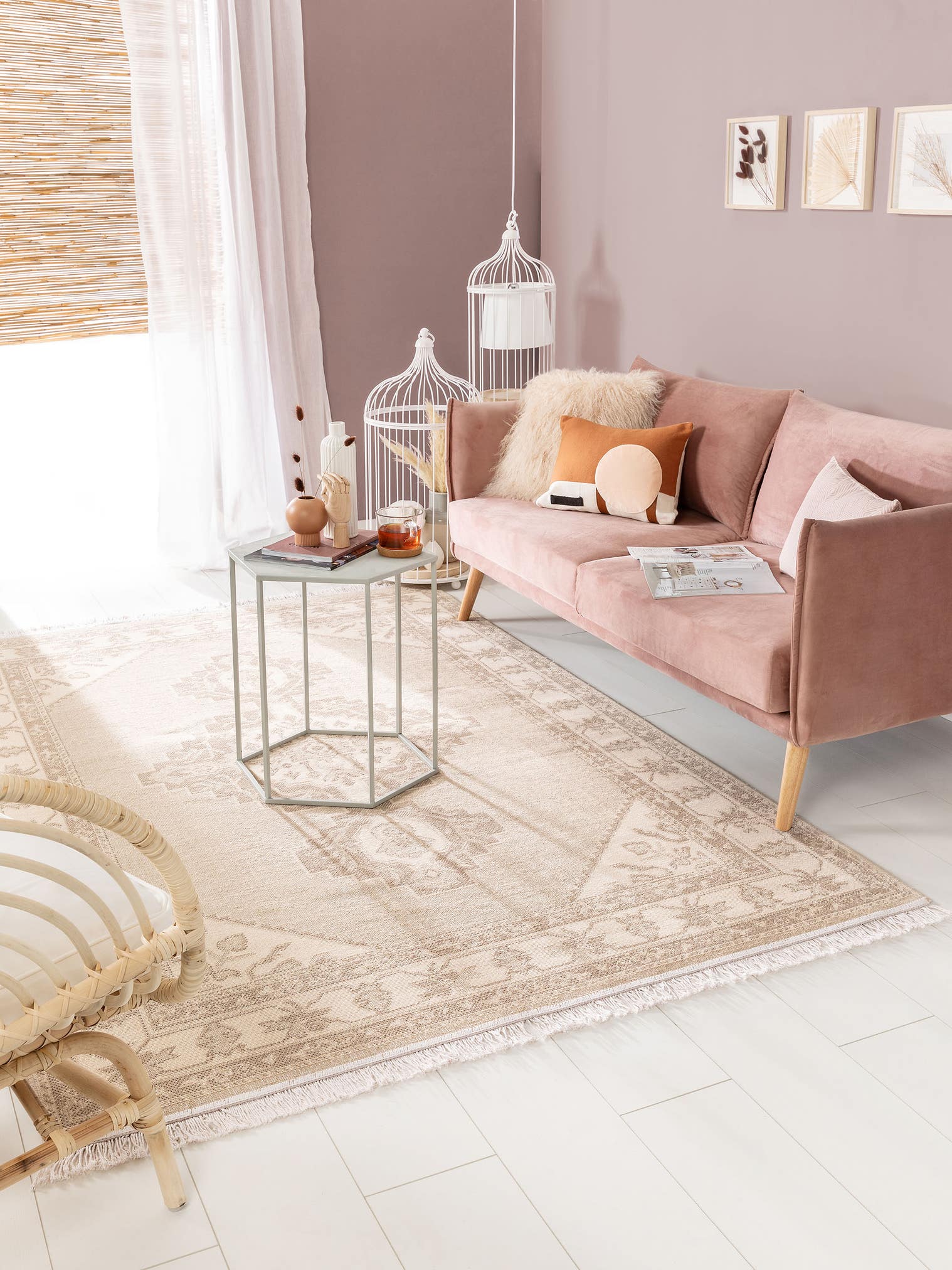 Teppich aus 60% Baumwolle, 40% Polypropylen in Beige mit bis 5 mm hohem Flor von benuta Pop