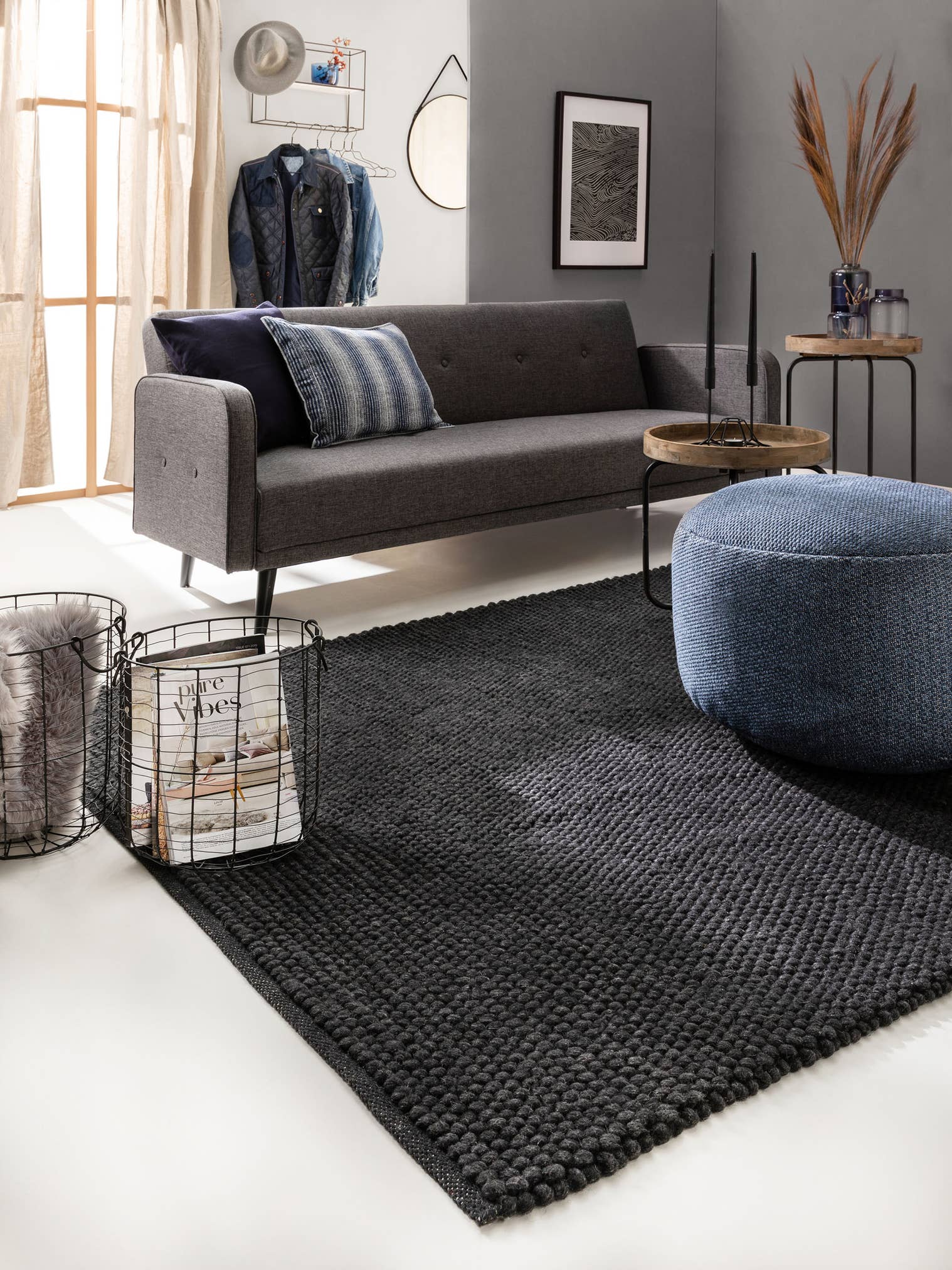 Rug made of 70% Wool, 30% Polyester in Grey with a 11 - 20 mm high pile by benuta Pure