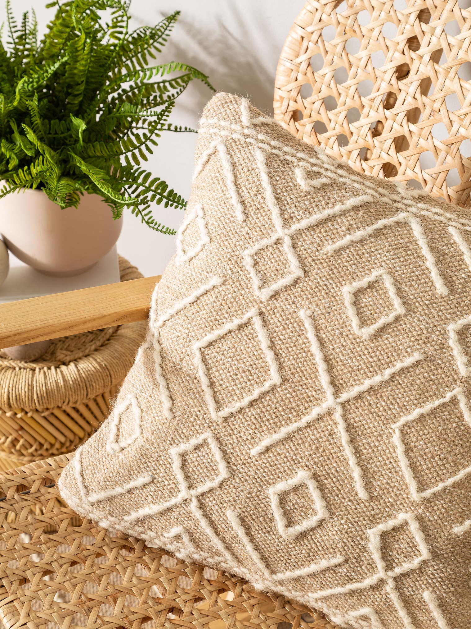 Pudebetræk Sydney Beige i Abstract-design lavet af 60% Bomuld, 40% Uld fra benuta Pure