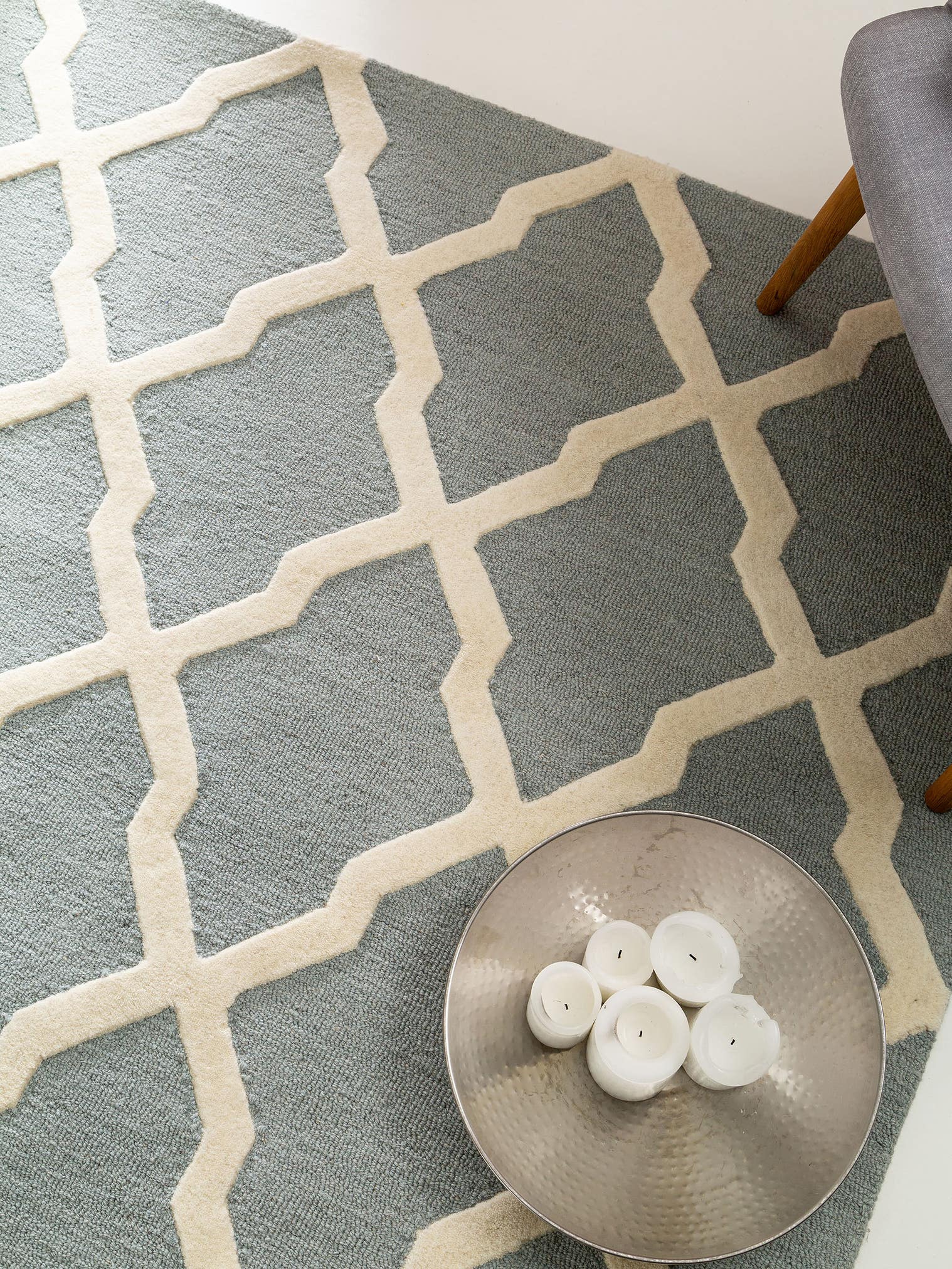 Tapis en 100% Laine en Bleu avec une pile de 11 - 20 mm de hauteur de benuta Pure