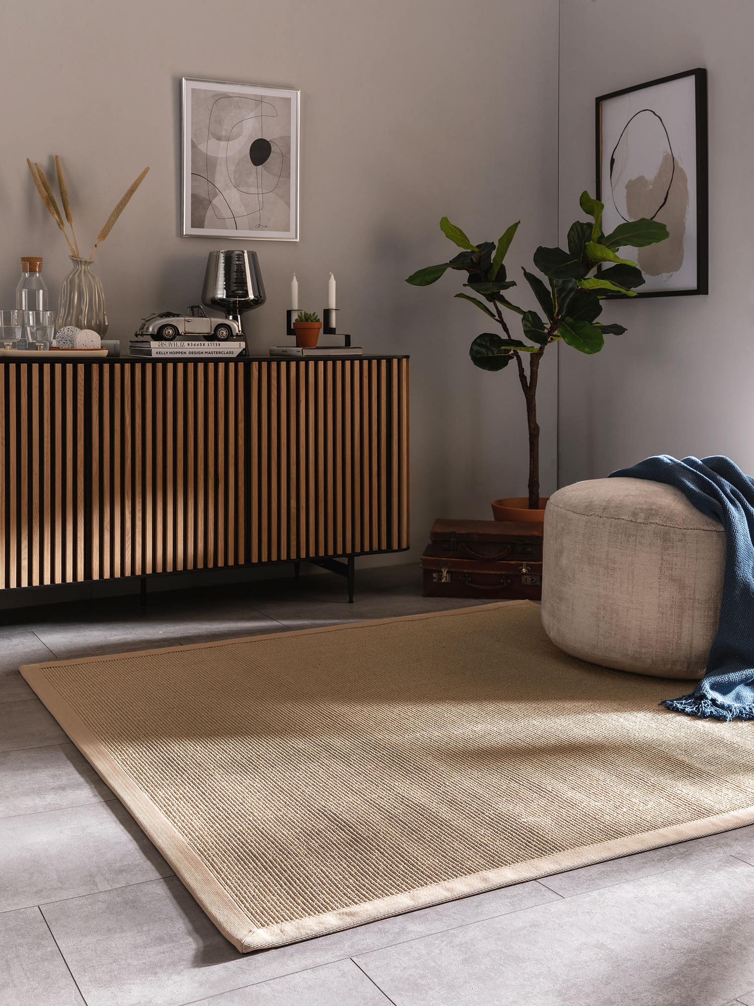 Tapis en 100% Sisal en Beige avec une pile de 1- 5 mm de hauteur de benuta Nest