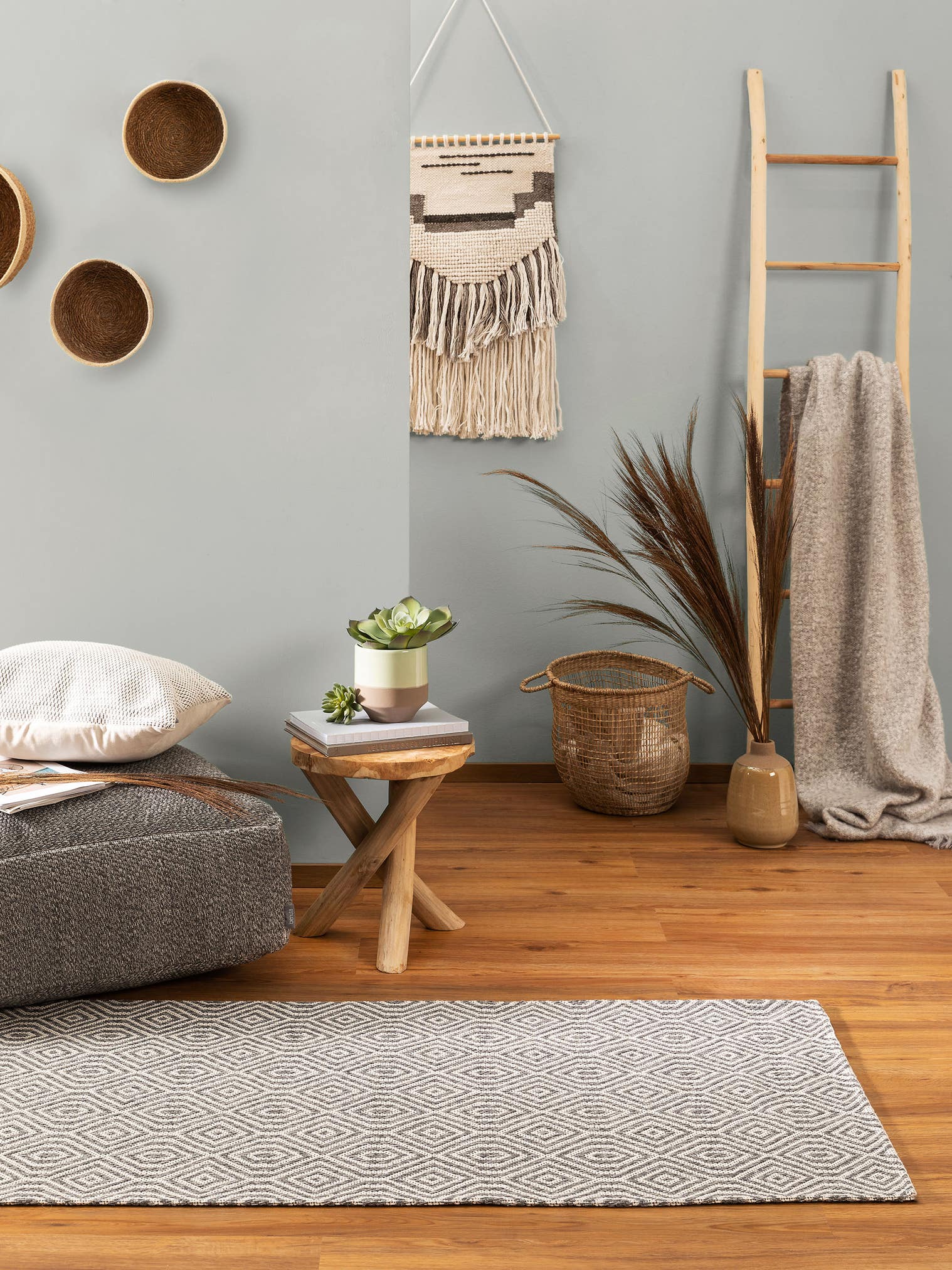 Teppich aus 100% Baumwolle in Grau mit bis 5 mm hohem Flor von benuta Nest