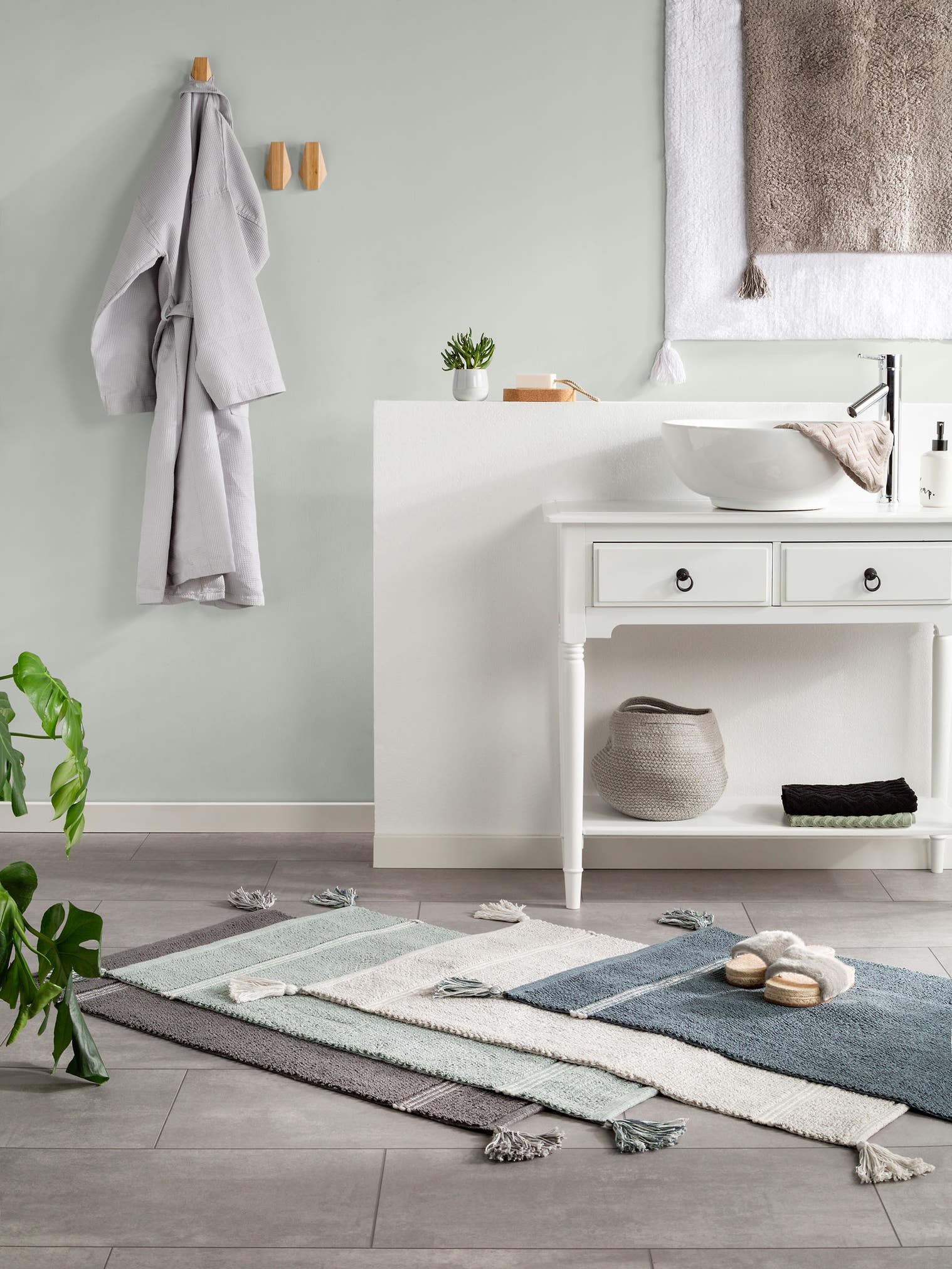 Tappeto di 100% Cotone in Verde con pelo alto 1- 5 mm da benuta Nest