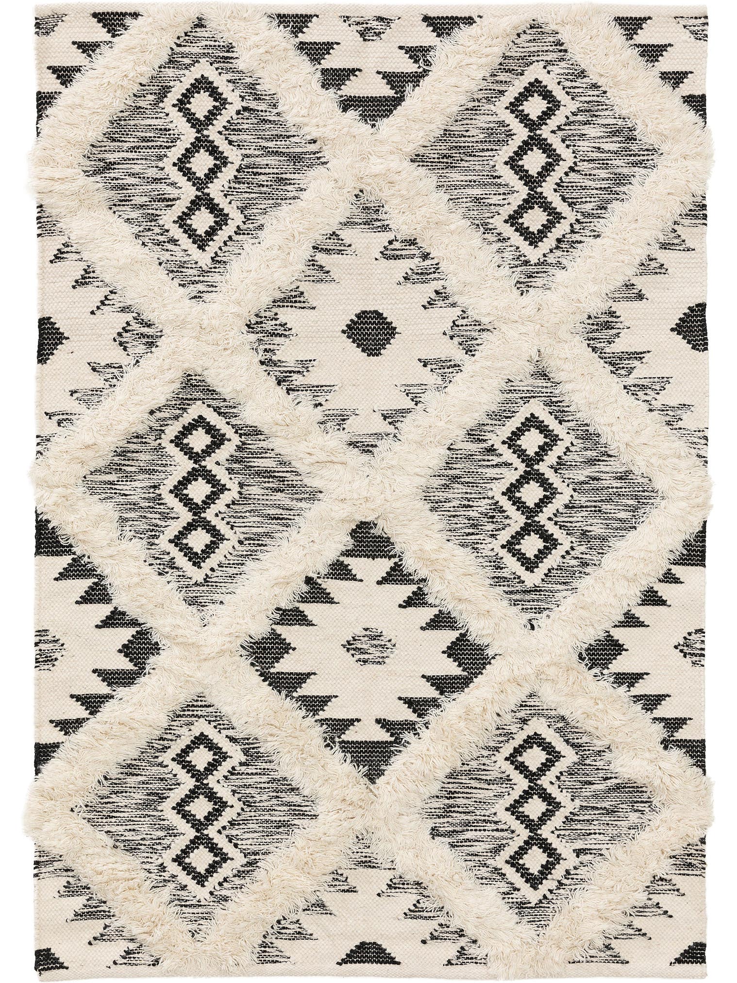 Tapis en 80% laine, 20% coton en Noir & Blanc avec une pile de 11 - 20 mm de hauteur de Lytte