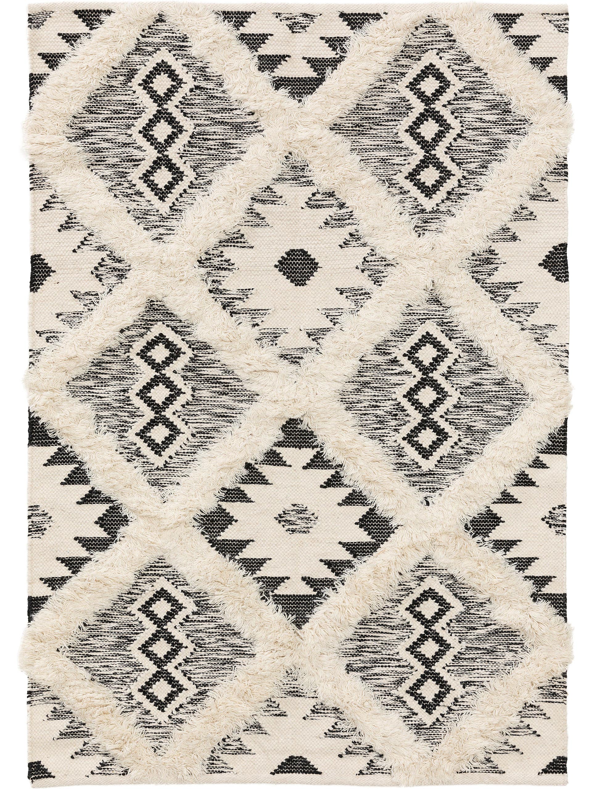 Rug made of 80% wool, 20% cotton in Black/White with a 11 - 20 mm high pile by Lytte