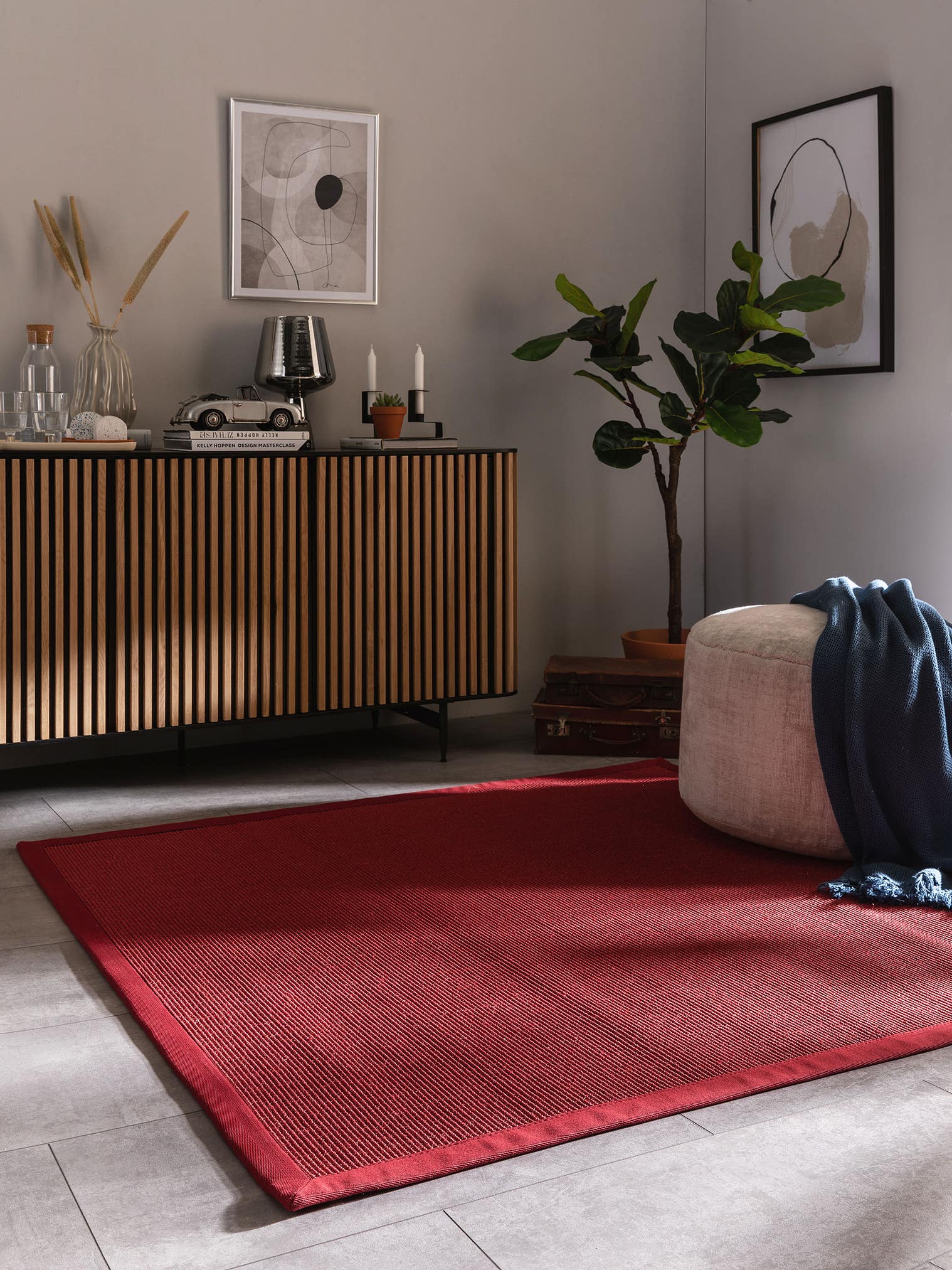 Teppich aus 100% Sisal in Rot mit bis 5 mm hohem Flor von benuta Nest