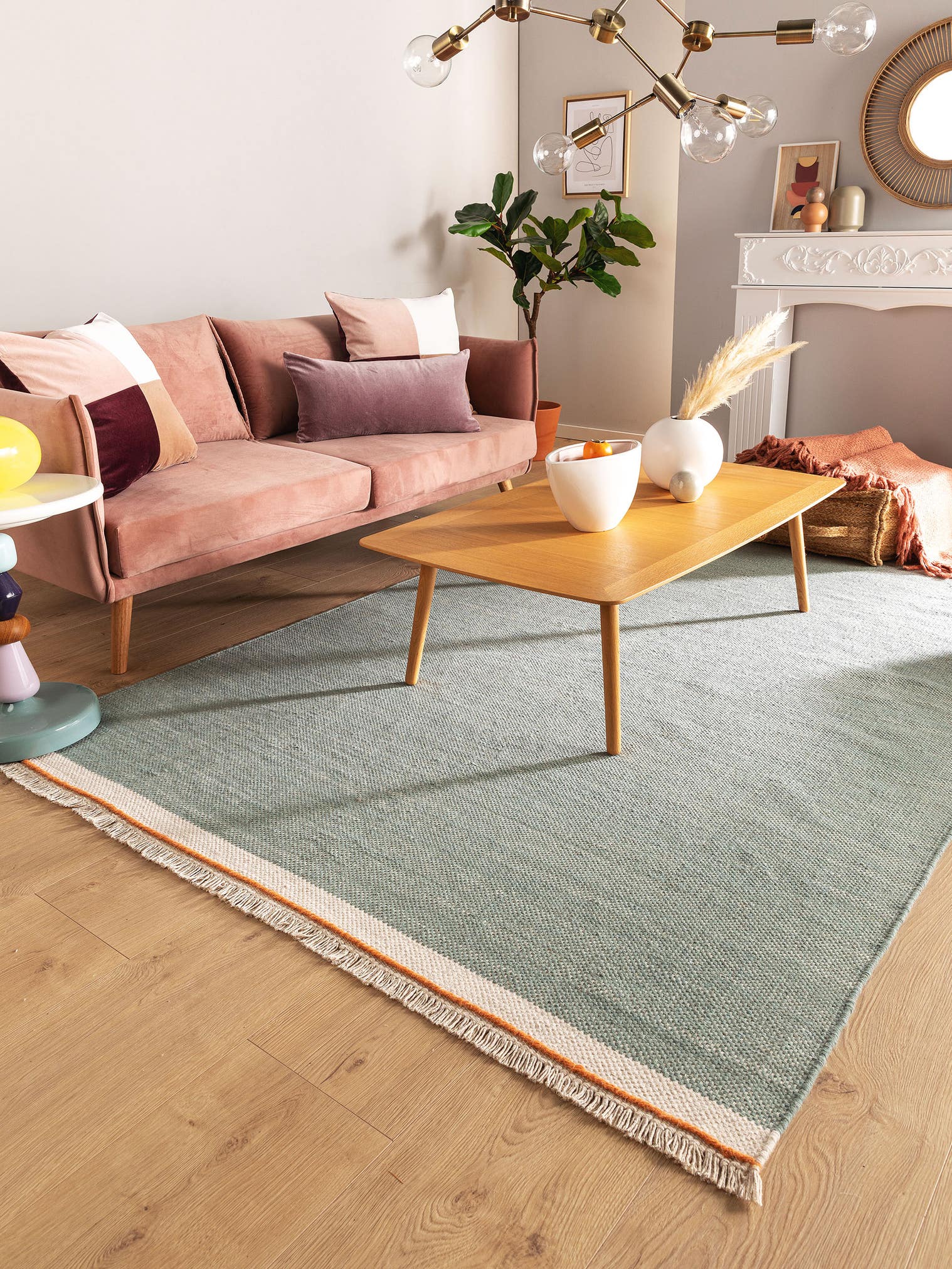 Tappeto di 60% Lana, 40% Cotone in Verde con pelo alto 1- 5 mm da benuta Pop