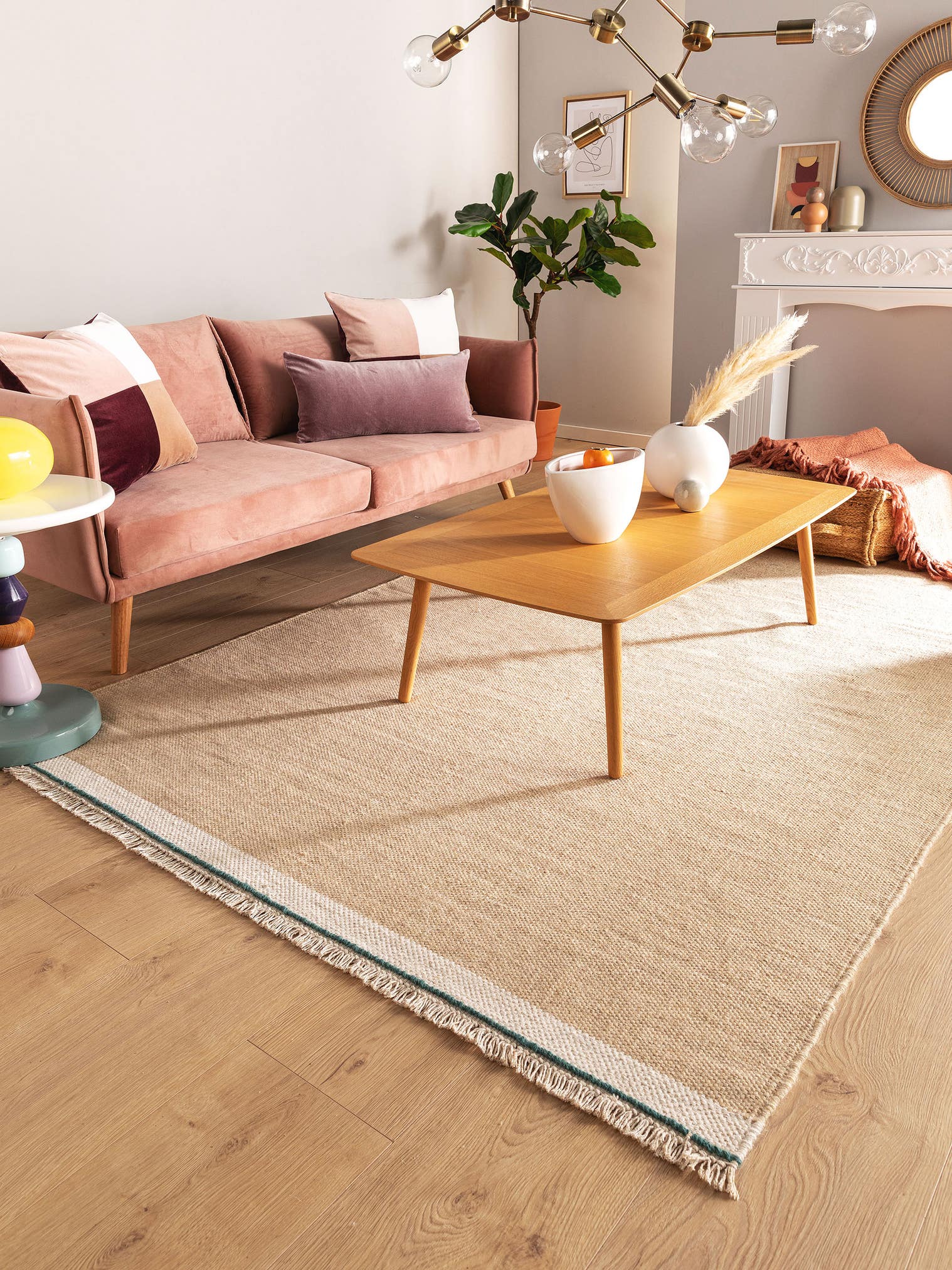 Tappeto di 60% Lana, 40% Cotone in Beige con pelo alto 1- 5 mm da benuta Pop