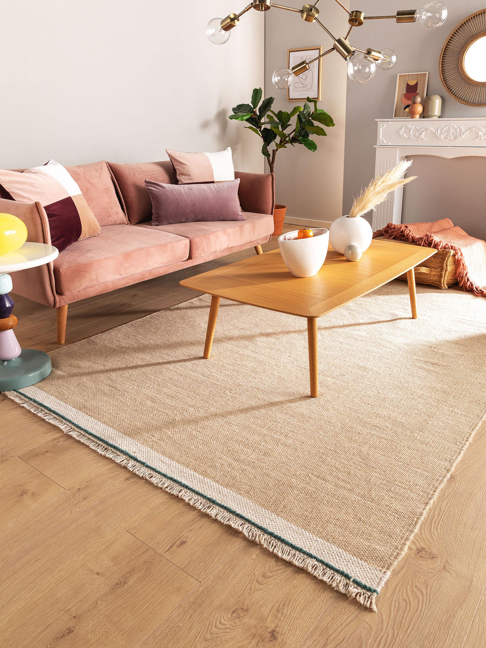 Rug made of 60% Wool, 40% Cotton in Beige with a 1- 5 mm high pile by benuta Pop