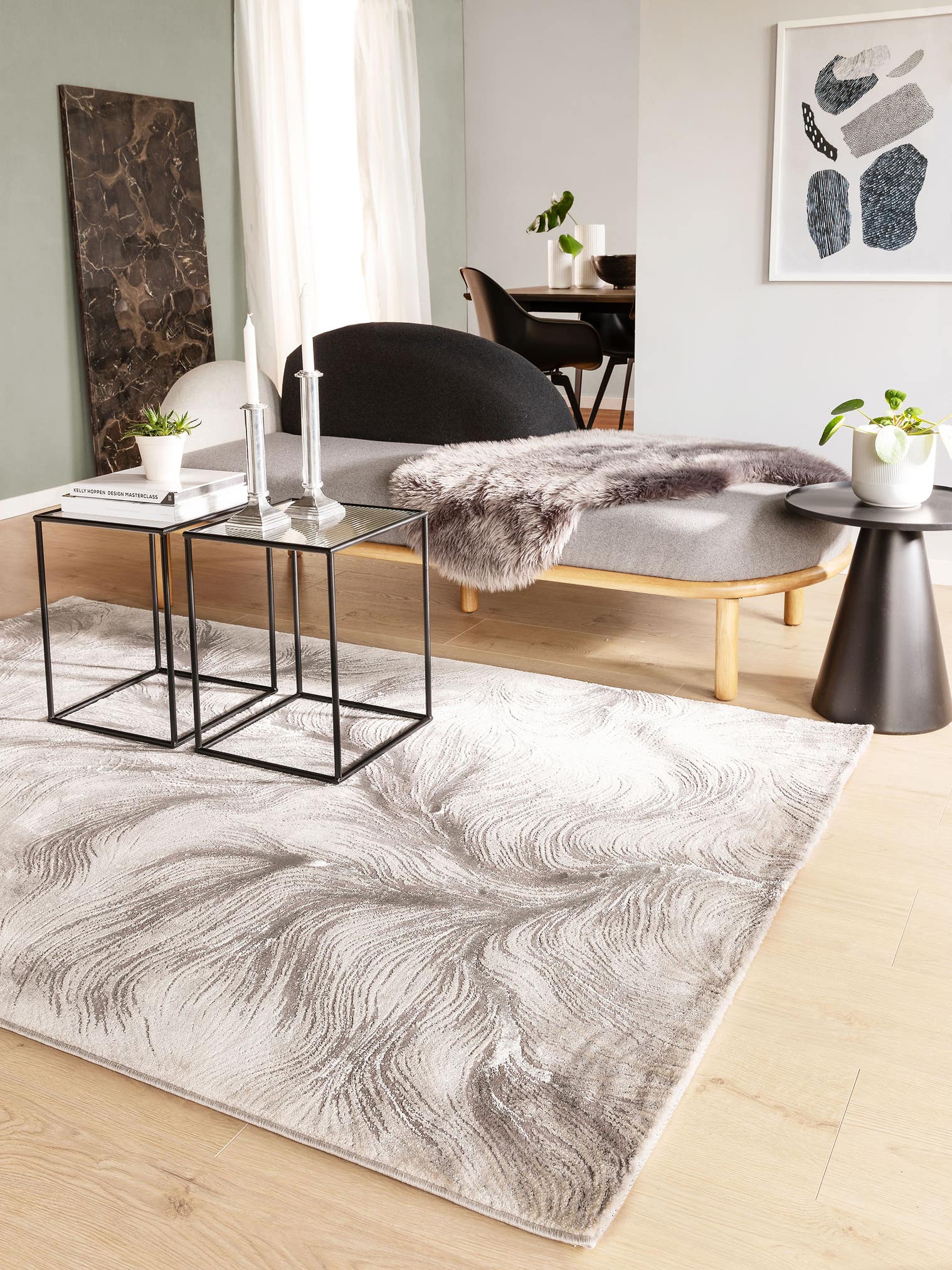 Teppich aus 60% Polypropylen, 40% Polyester in Grau mit 6 bis 10 mm hohem Flor von benuta Nest