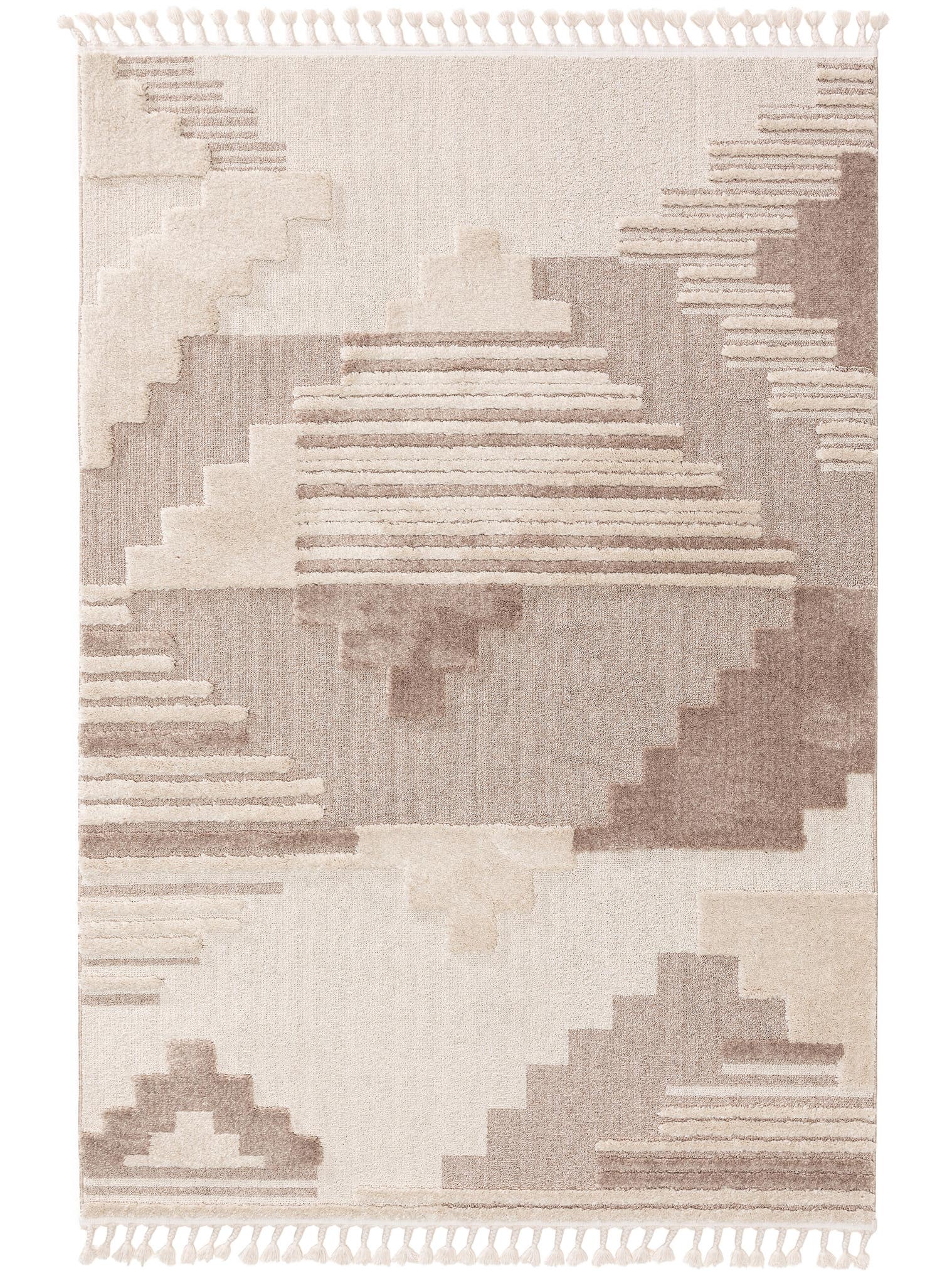 Teppe av 100 % polyester i Beige med 11 til 20 mm høy lugg fra benuta Pop