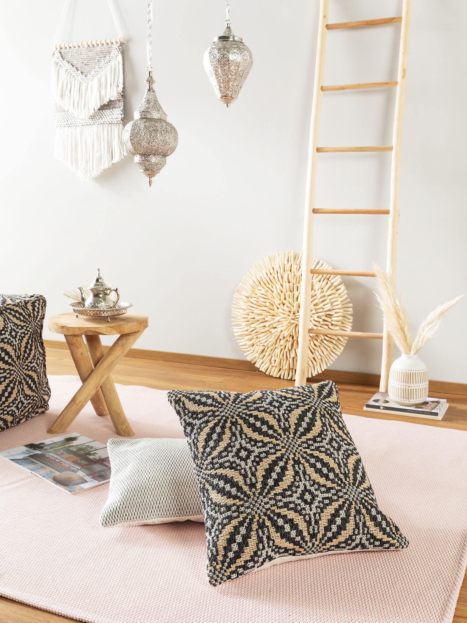 Funda de almohada Nizza Negro con diseño de Bereber en 100% Algodón de benuta Nest