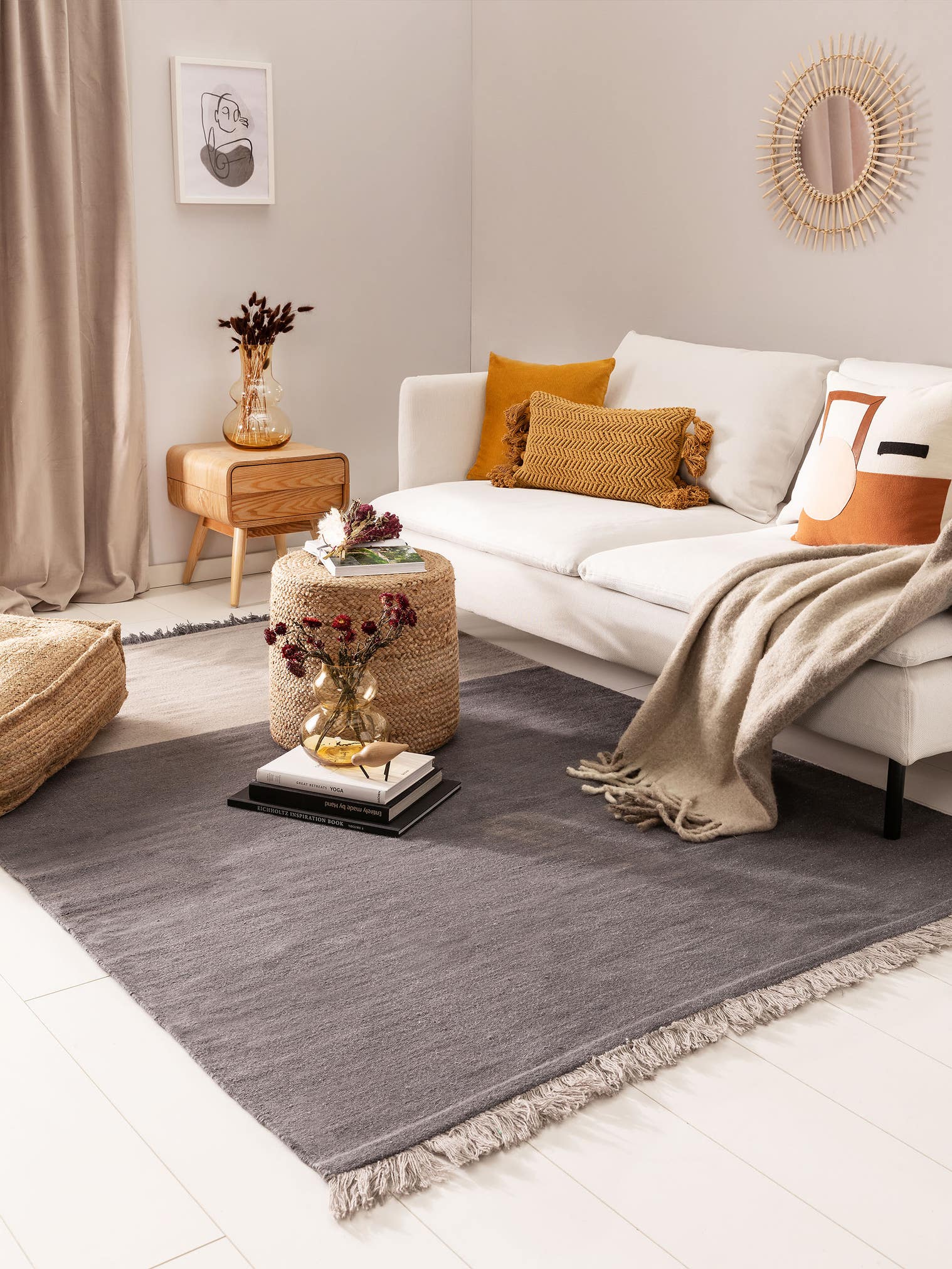 Teppich aus 100% Wolle in Grau mit bis 5 mm hohem Flor von benuta Pop