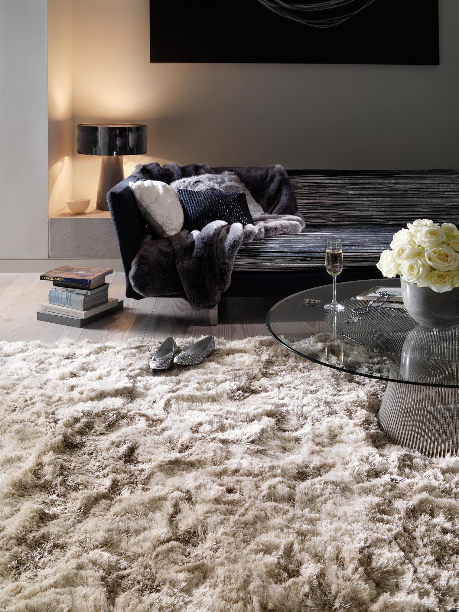 Tappeto di 100% Poliestere in Beige con pelo alto 71 - 80 mm da benuta Finest
