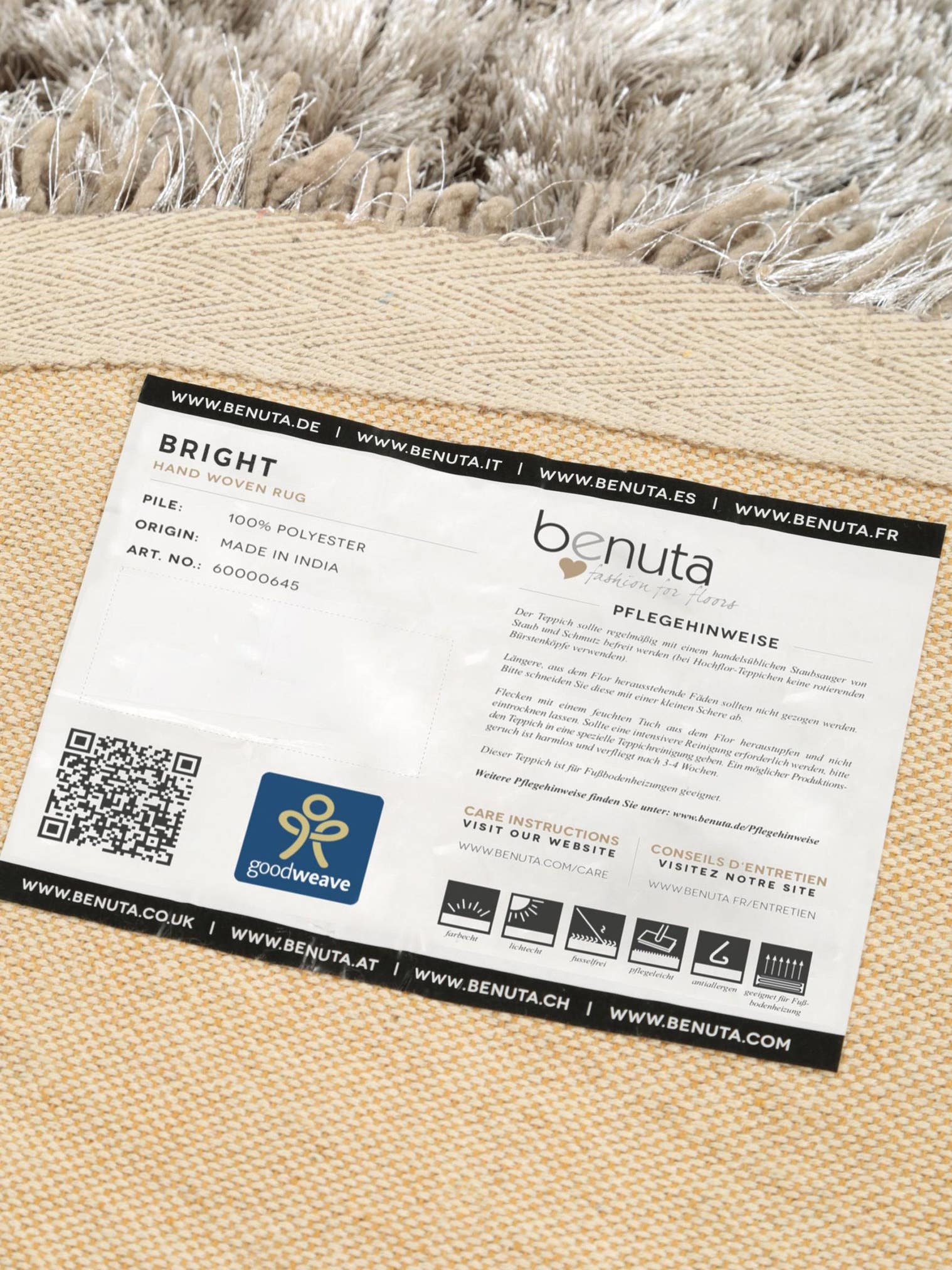Teppich aus 100% Polyester in Beige mit 71 bis 80 mm hohem Flor von benuta Finest
