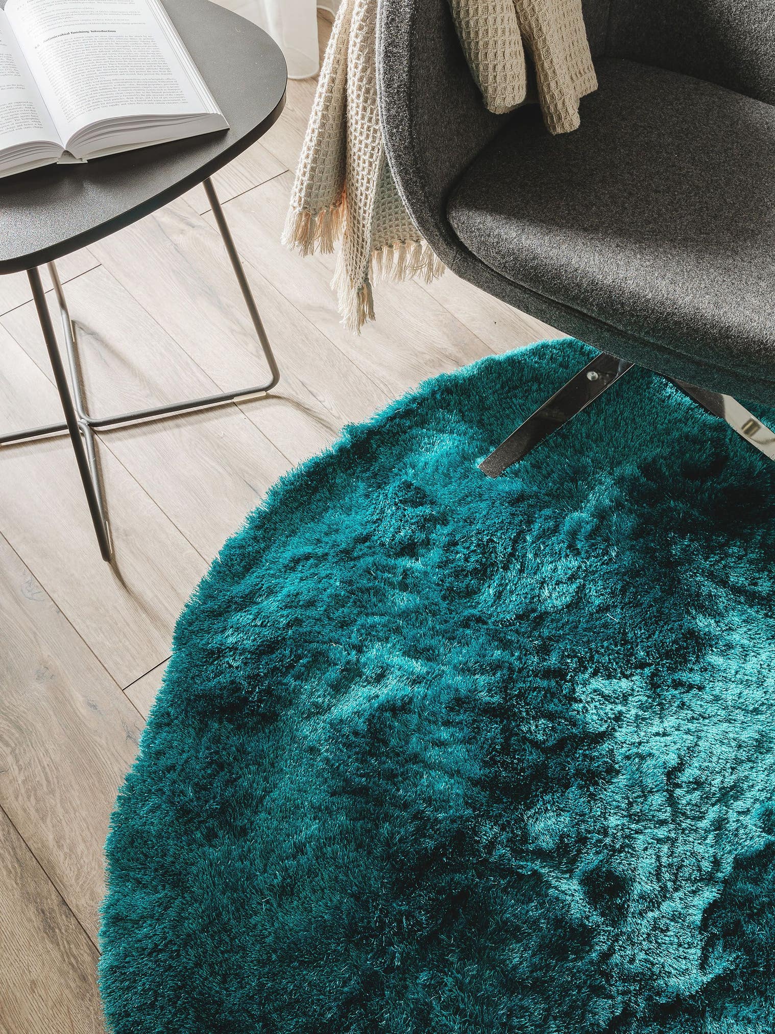 Tappeto di 100% Poliestere in Turchese con pelo alto 31 - 40 mm da benuta Nest