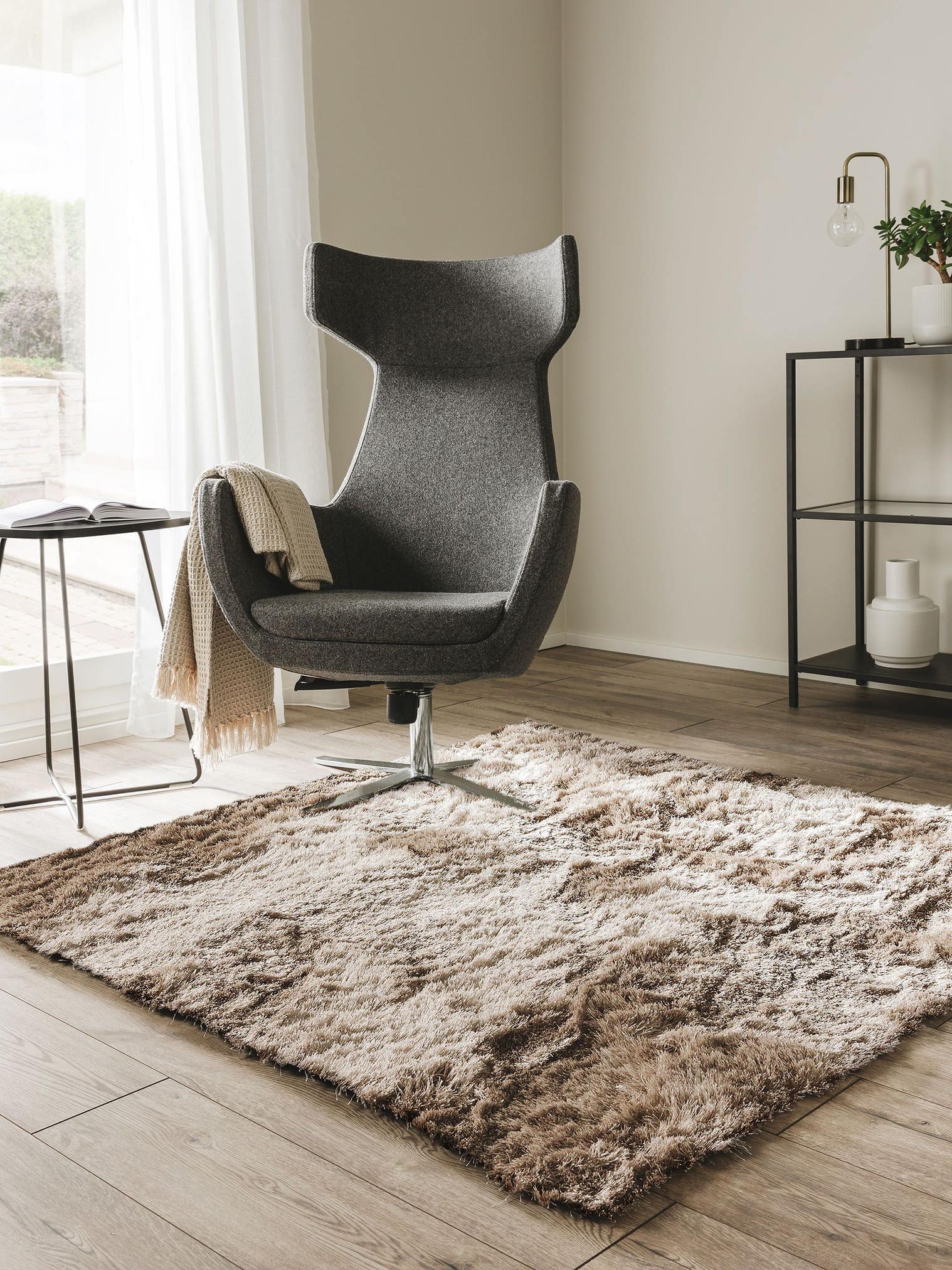 Tapis en 100% Polyester en Marron avec une pile de 31 - 40 mm de hauteur de benuta Nest