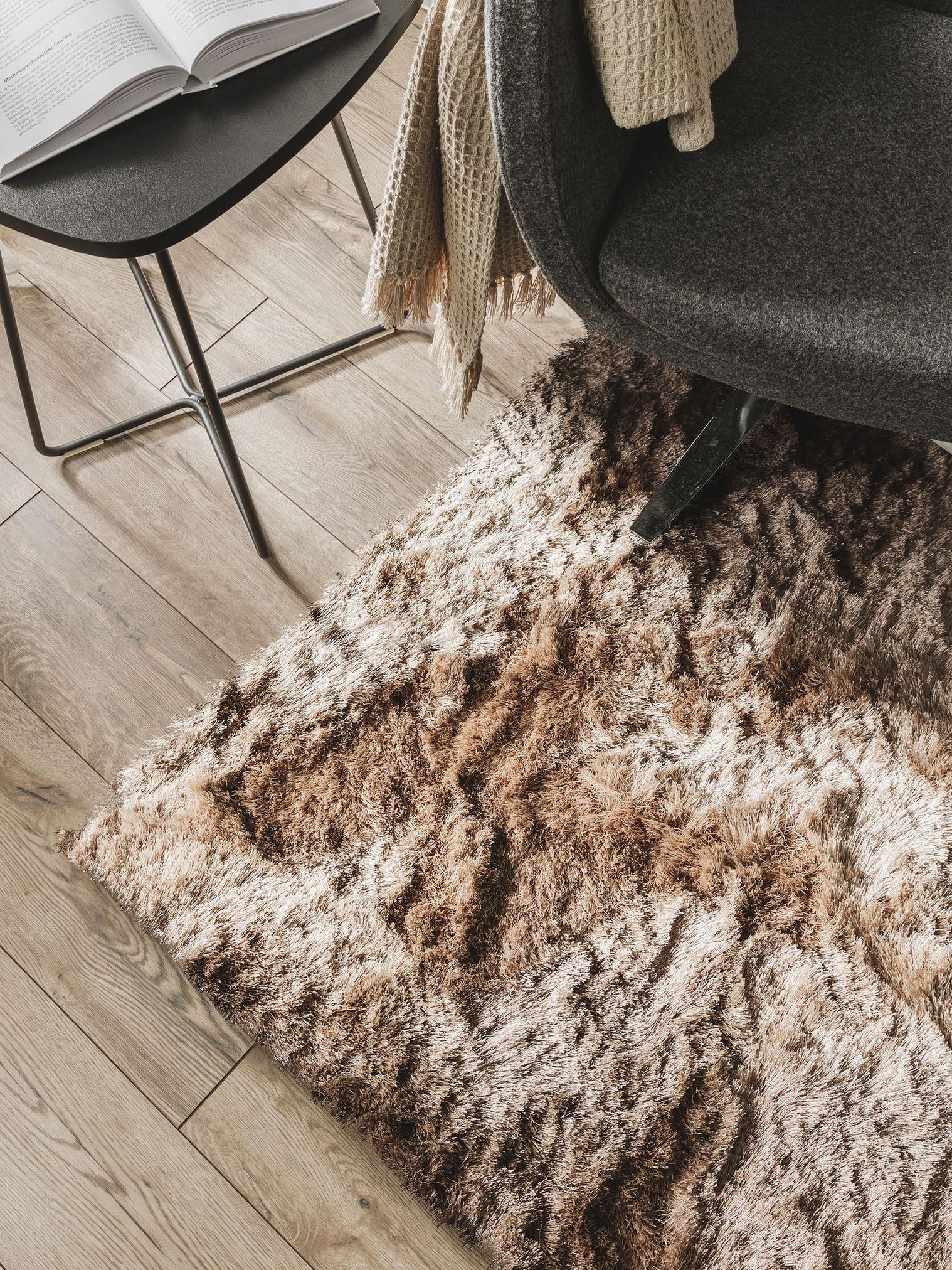 Tapis en 100% Polyester en Marron avec une pile de 31 - 40 mm de hauteur de benuta Nest