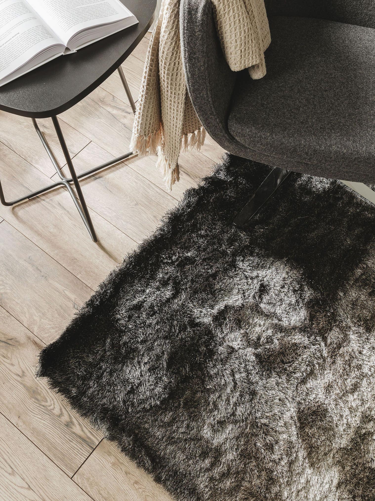 Tapis en 100% Polyester en Gris avec une pile de 31 - 40 mm de hauteur de benuta Nest