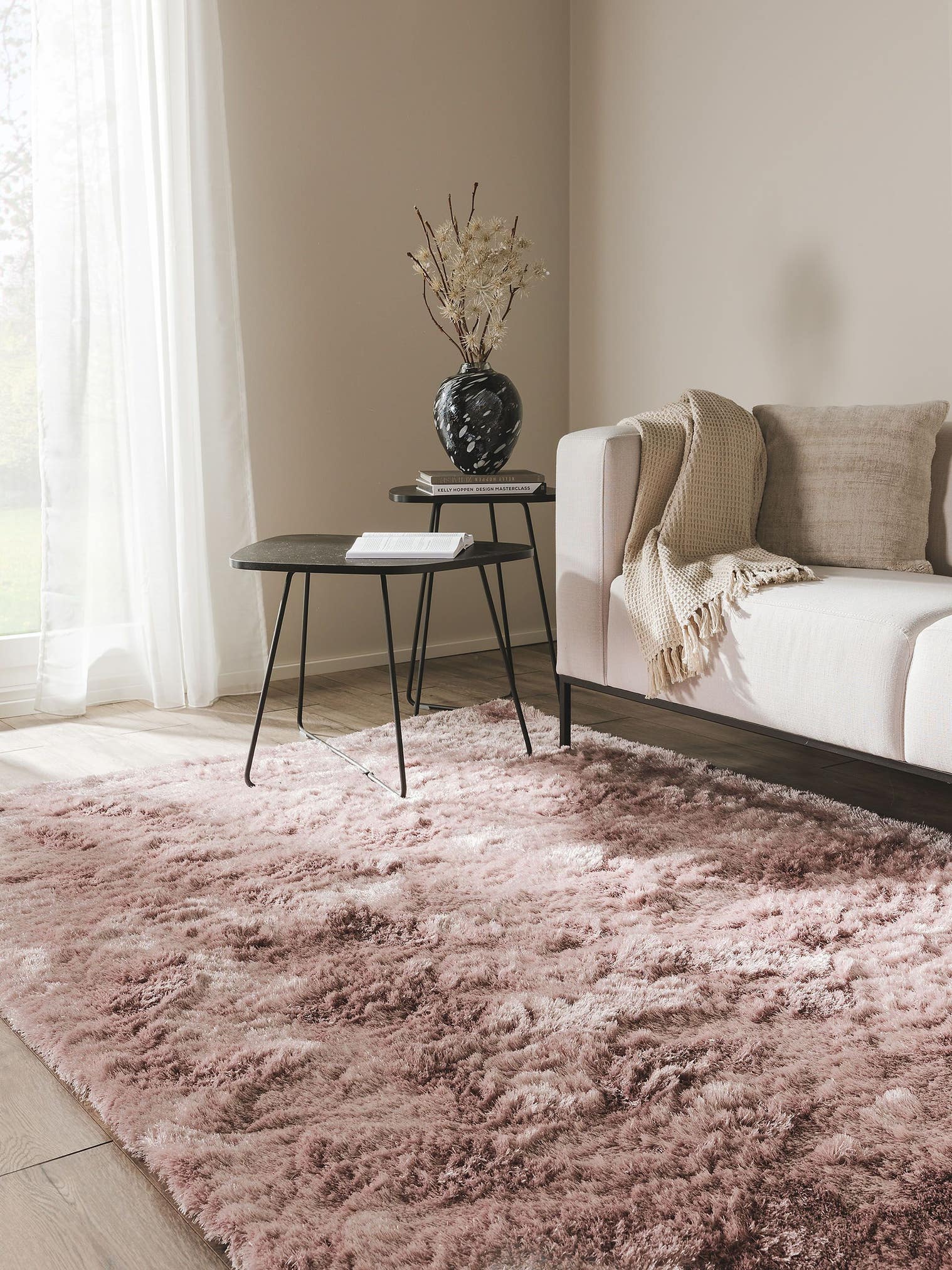 Tappeto di 100% Poliestere in Rosa con pelo alto 31 - 40 mm da benuta Nest