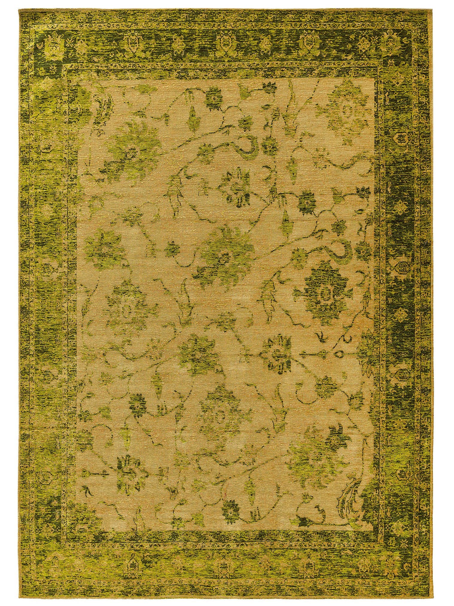 Rug made of 55% Polyacrylics, 27% Polyester, 17% Cotton, 1% Latex in Green with a 1- 5 mm high pile by benuta Nest