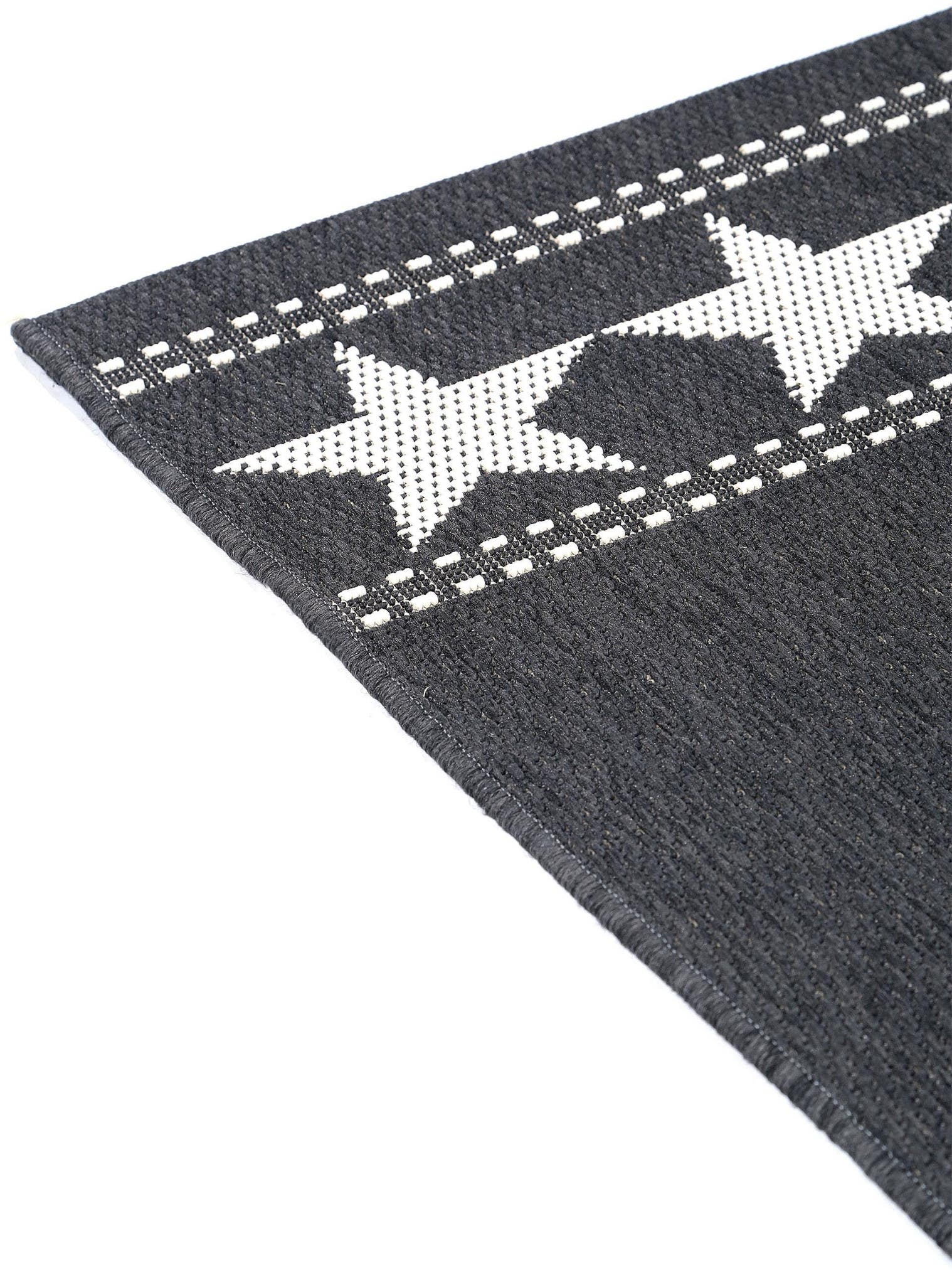 Tapis en 100% Polypropylène en Noir avec une pile de 6 - 10 mm de hauteur de benuta Nest