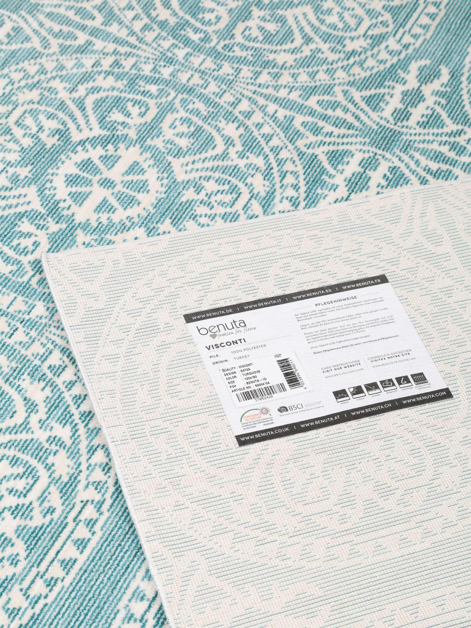 Teppich aus 100% Polyester in Türkis mit bis 5 mm hohem Flor von benuta
