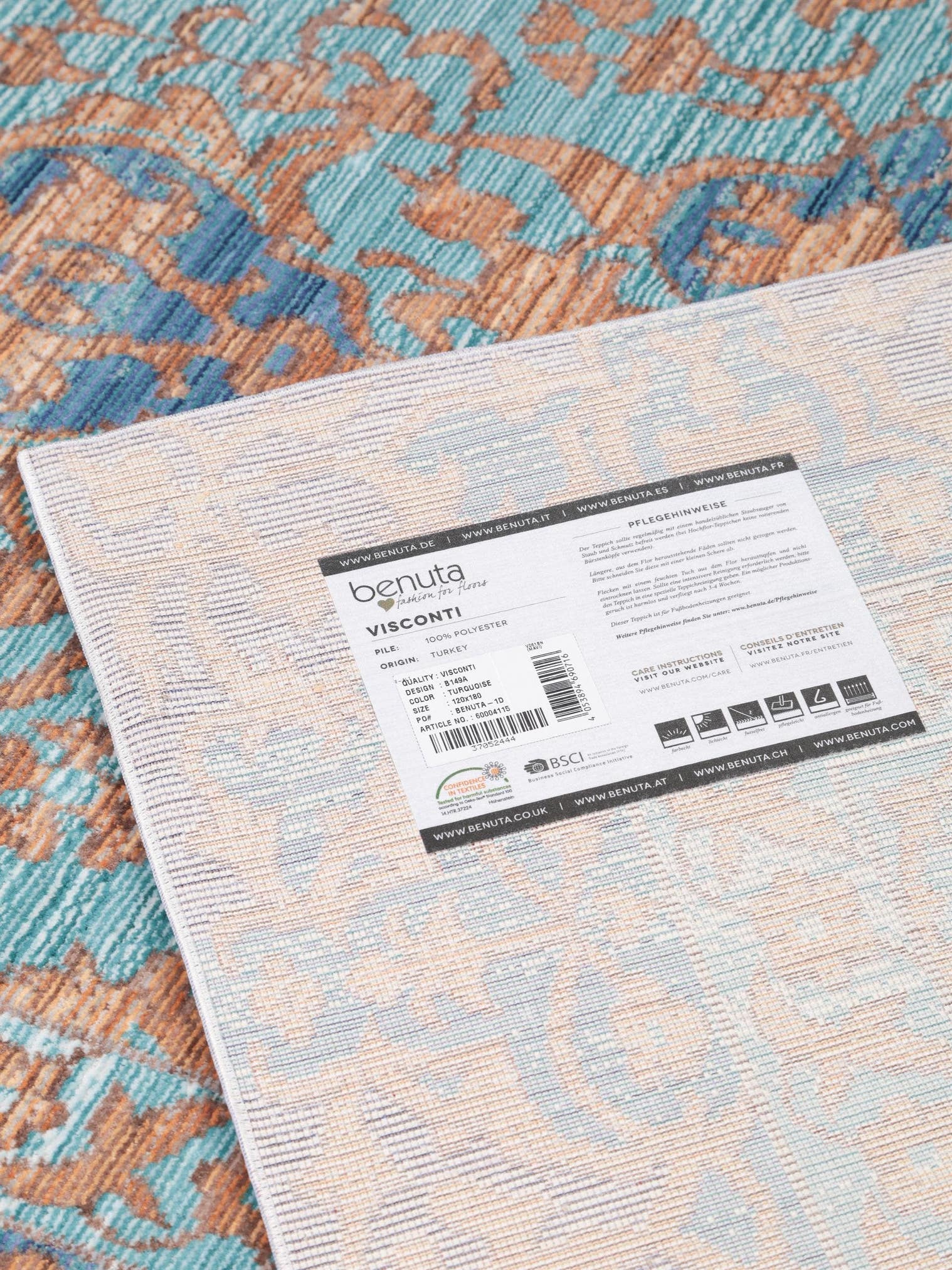 Teppich aus 100% Polyester in Türkis mit bis 5 mm hohem Flor von benuta