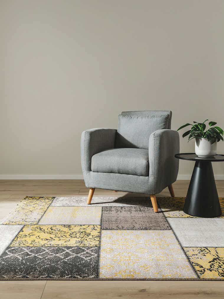 Rug made of 100% Polypropylene in Yellow with a 1- 5 mm high pile by benuta Nest