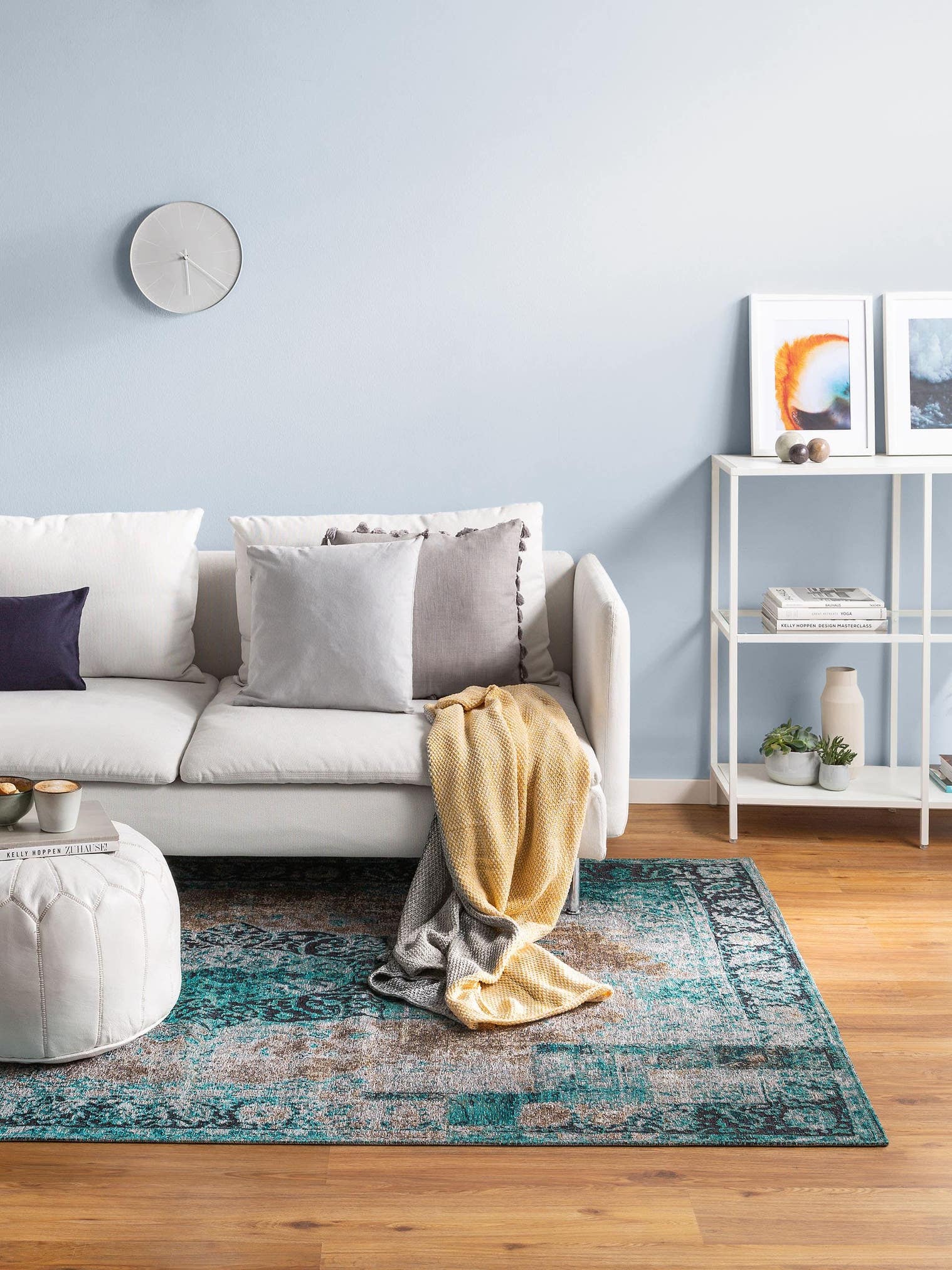 Rug made of 74% Polyester, 25% Cotton, 1% Latex in Turquoise with a 1- 5 mm high pile by benuta Pop