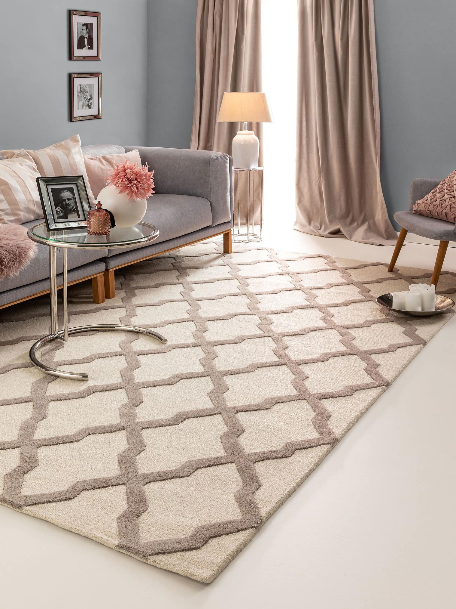 Tæppe af 100% Uld i Beige med 11 - 20 mm høj luv fra benuta Pure
