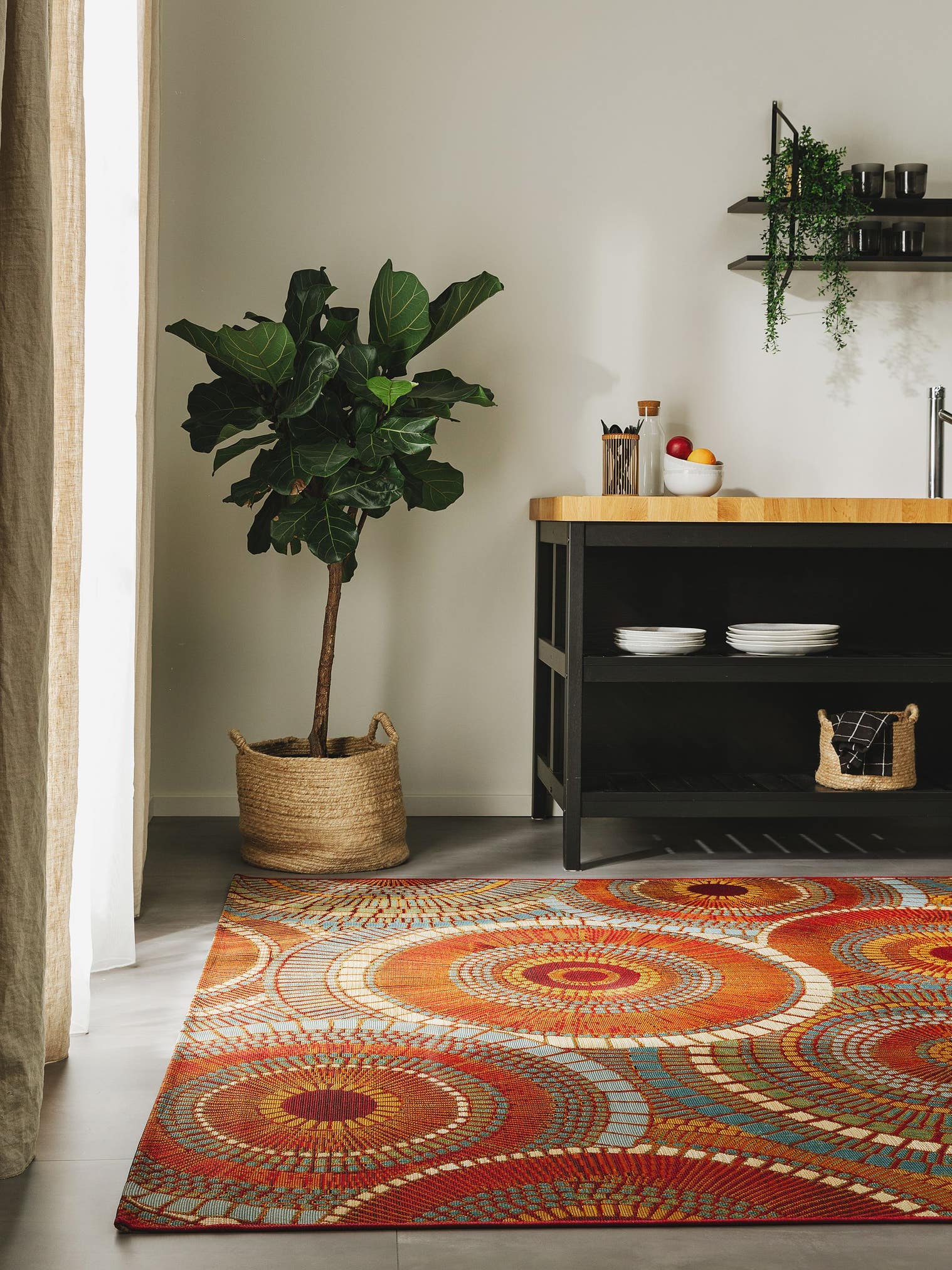 Tapis en 76% Polypropylène, 23% Polyester, 1% Latex en Orange avec une pile de 1- 5 mm de hauteur de benuta Nest