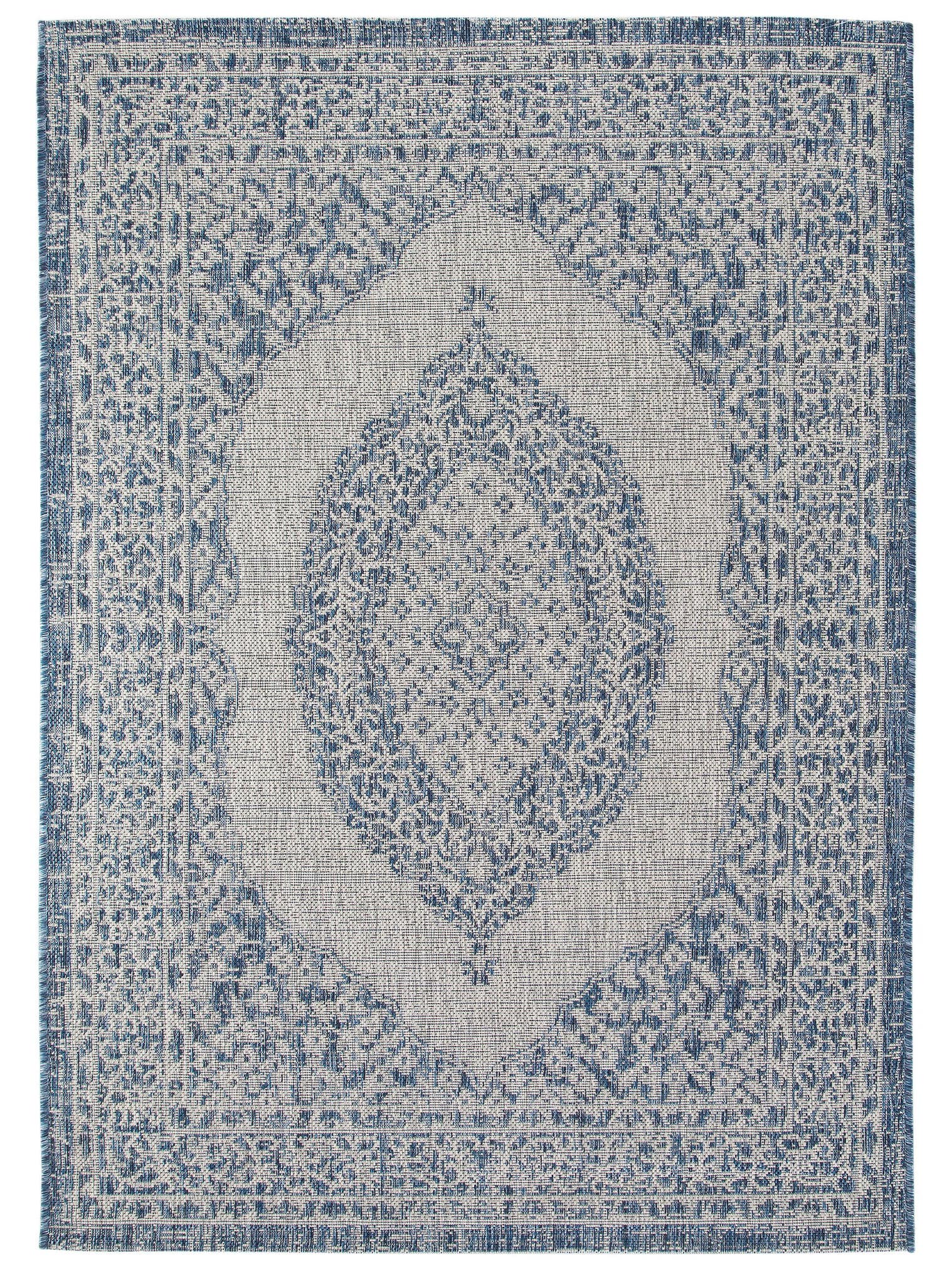 Tapis en 100% Polypropylène en Bleu avec une pile de 1- 5 mm de hauteur de benuta Nest