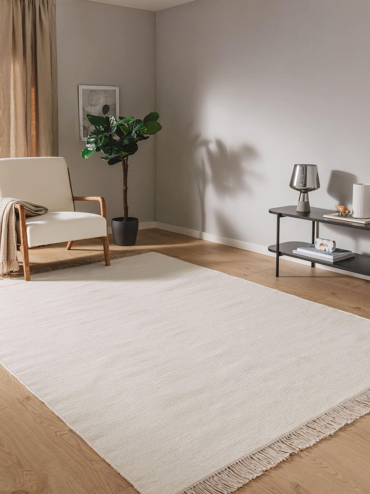 Matta av 80% Ull, 20% Bomull i Beige med 1- 5 mm hög lugg från benuta Pop
