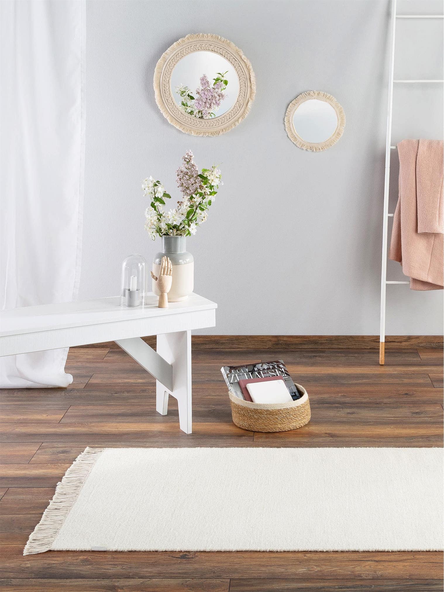 Teppich aus 80% Wolle, 20% Baumwolle in Beige mit bis 5 mm hohem Flor von benuta