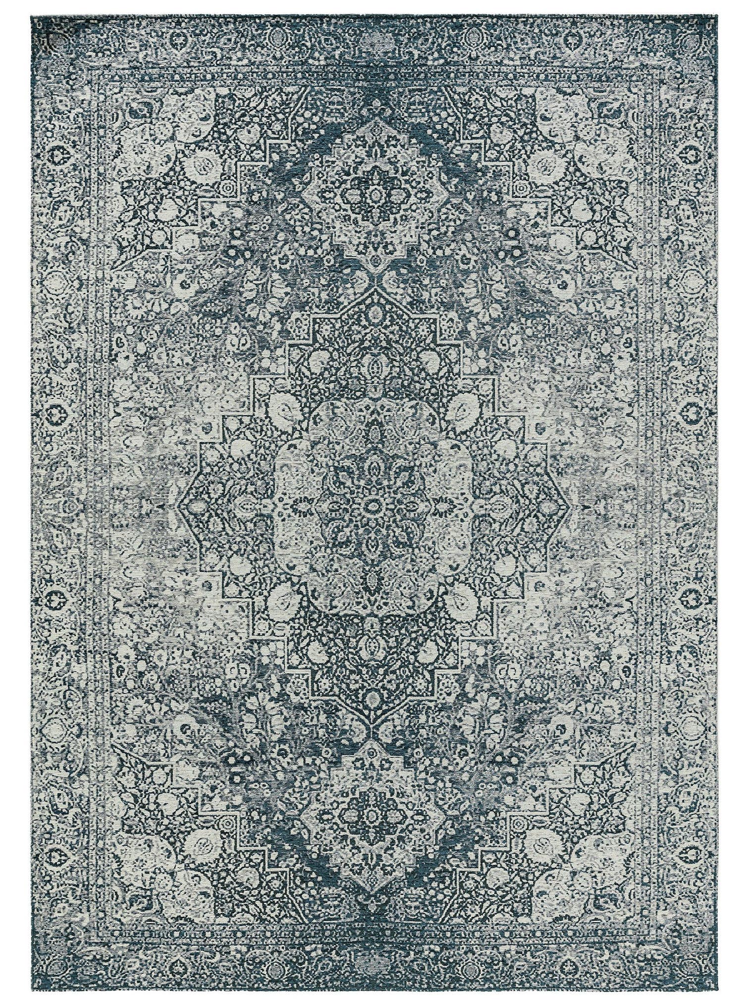 Rug made of 55% Polyacrylics, 27% Polyester, 17% Cotton, 1% Latex in Blue with a 1- 5 mm high pile by benuta Nest