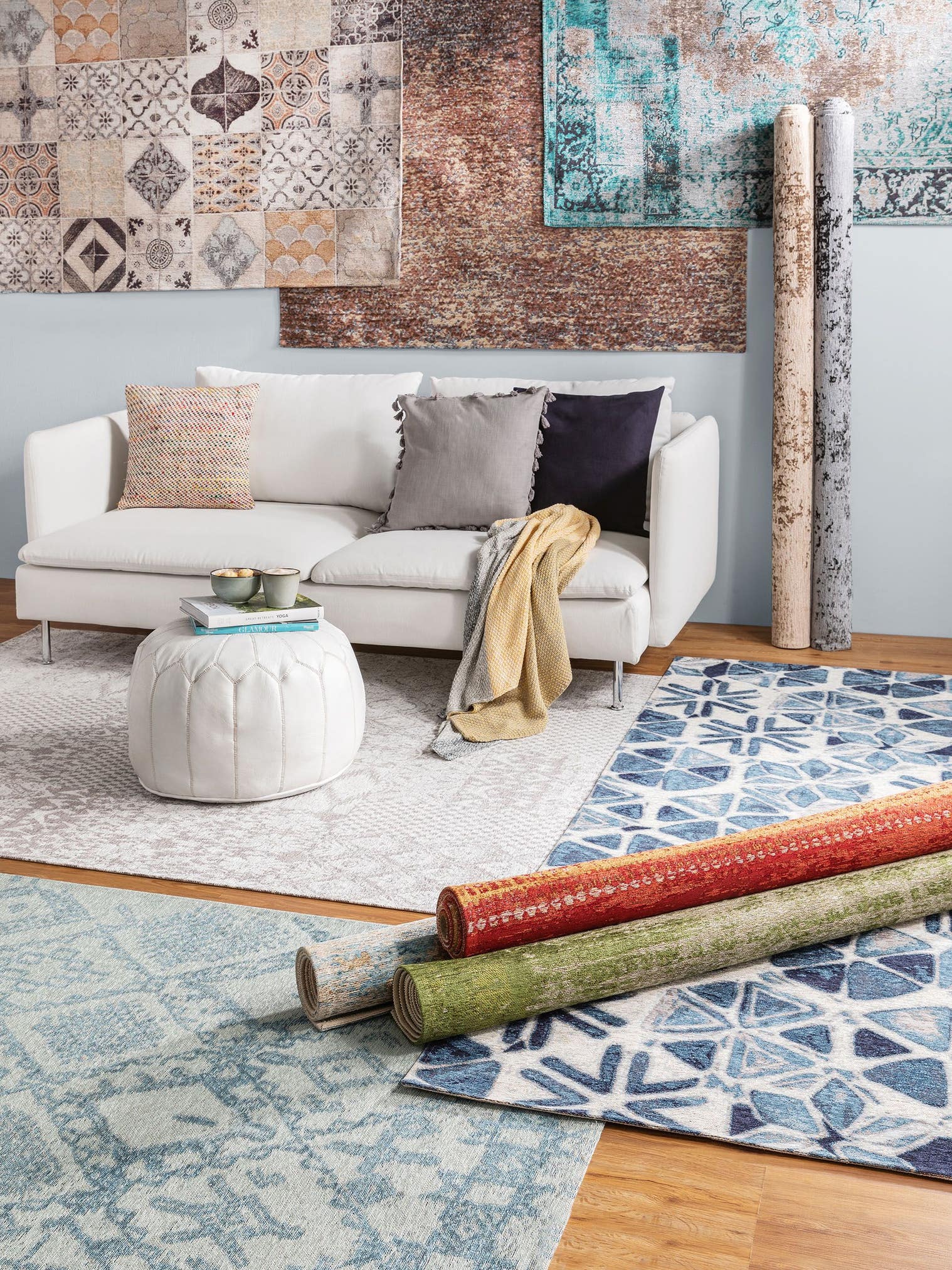 Teppich aus 41% Baumwolle, 32% Polyacryl, 26% Polyester, 1% Latex in Beige mit bis 5 mm hohem Flor von benuta Pop