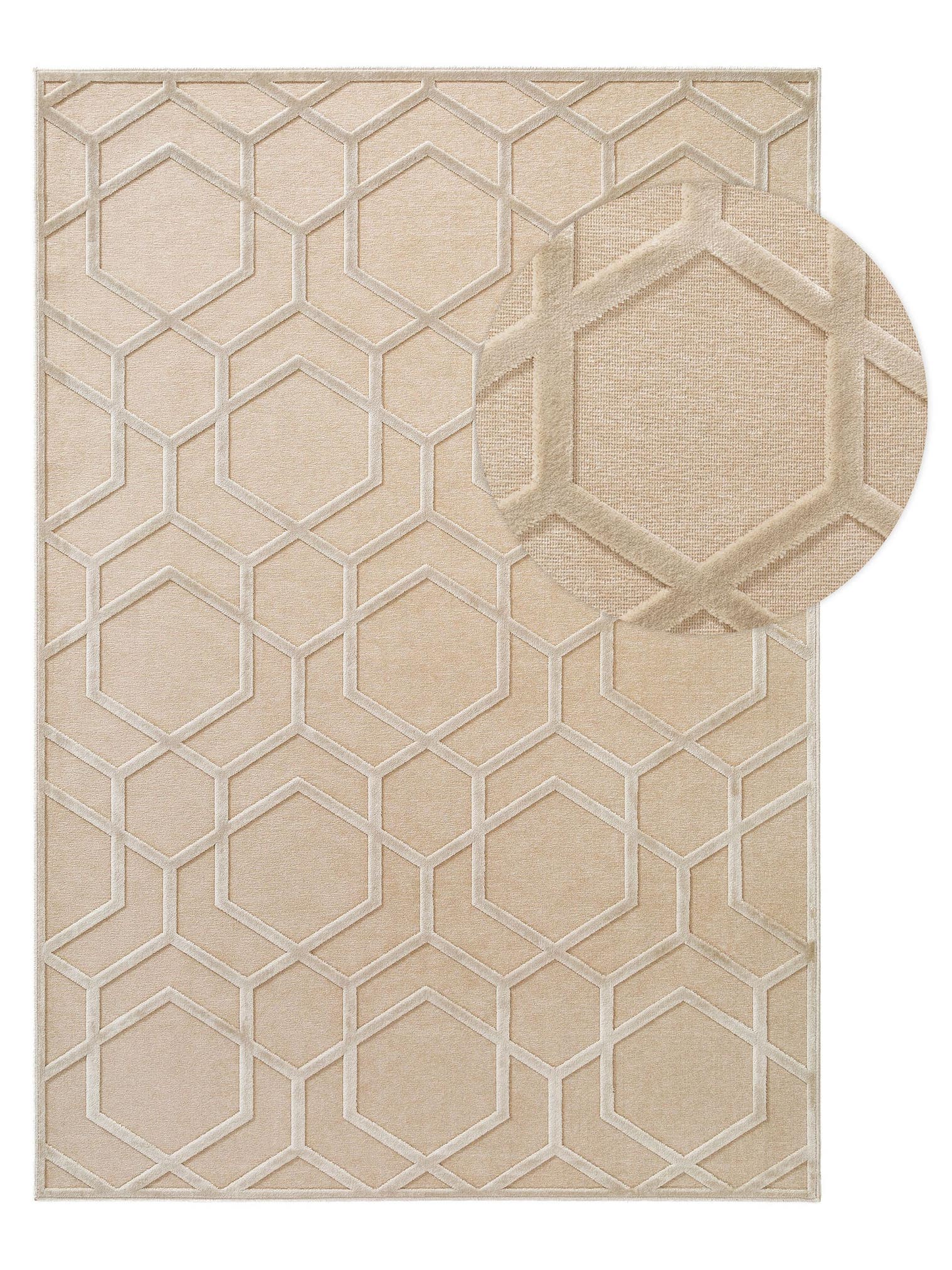 Tæppe af 100% Viskose i Beige med 1- 5 mm høj luv fra benuta Pop