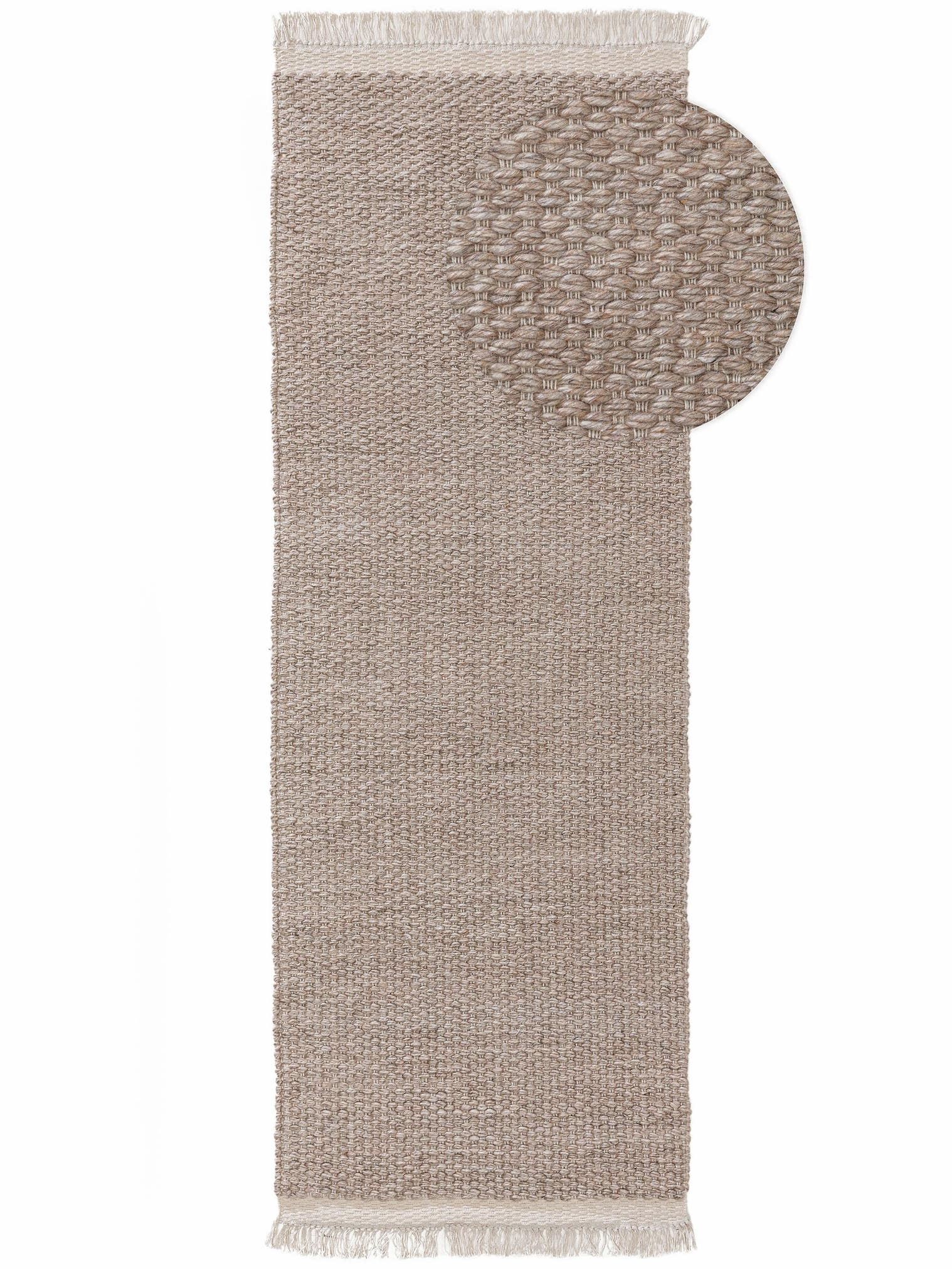 Tæppe af 40% Uld, 30% Bomuld, 30% Viskose i Beige med 1- 5 mm høj luv fra benuta Pure