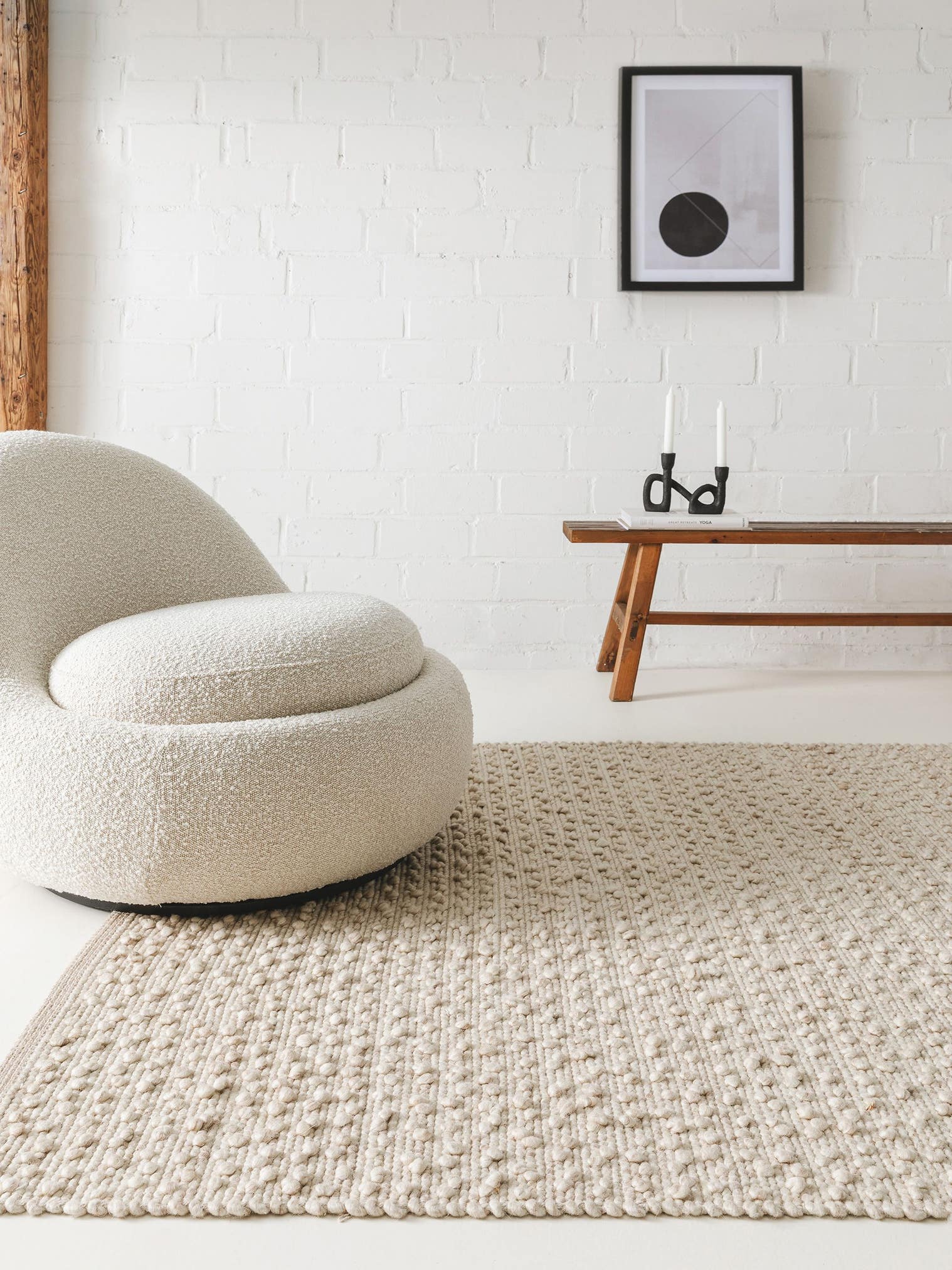 Tappeto di 40% Lana, 30% Cotone, 20% Poliestere, 10% Viscosa in Beige con pelo alto 1- 5 mm da benuta Pure