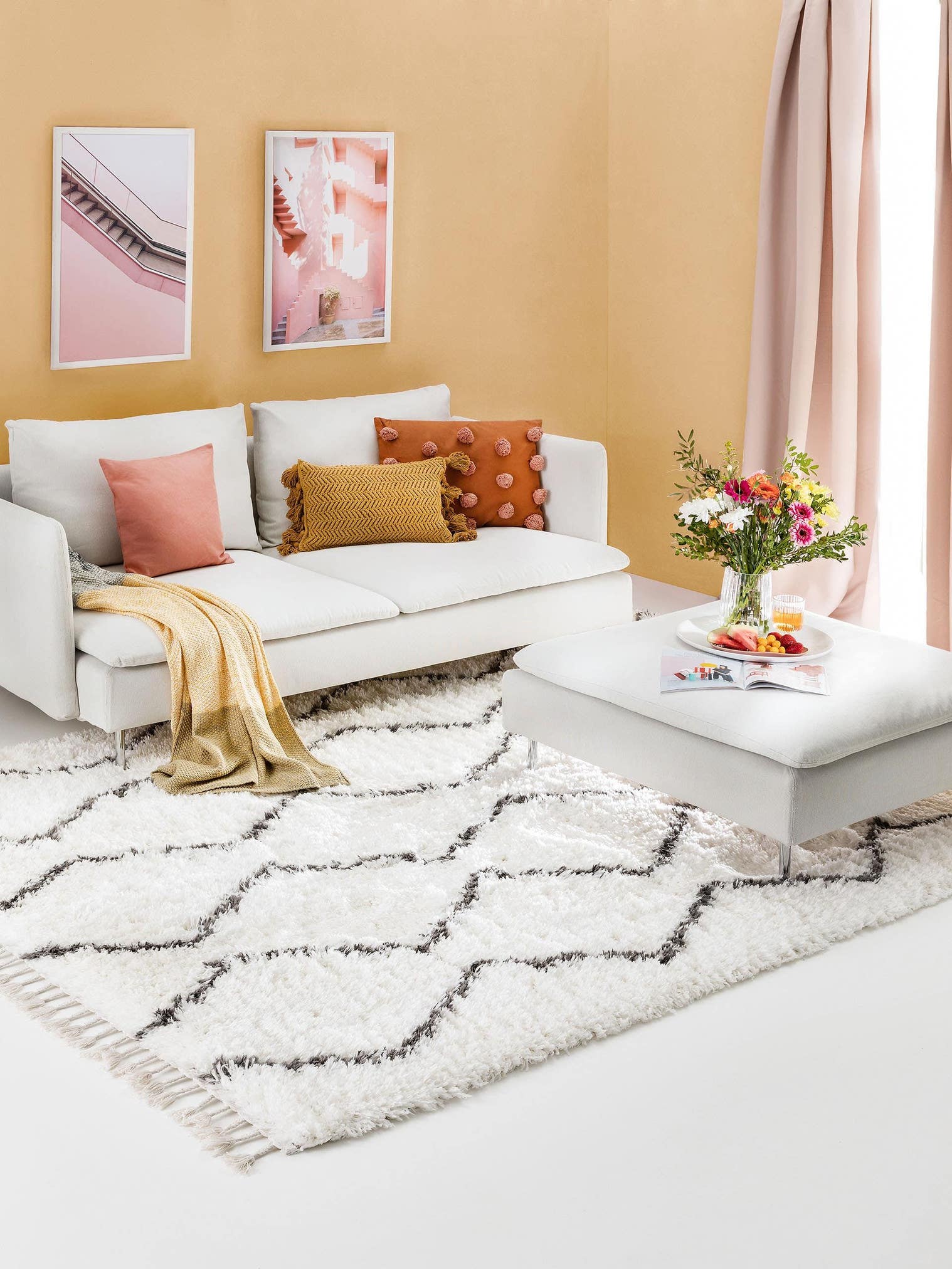 Tapis en 100% Polyester en Beige avec une pile de 41 - 50 mm de hauteur de benuta Pop