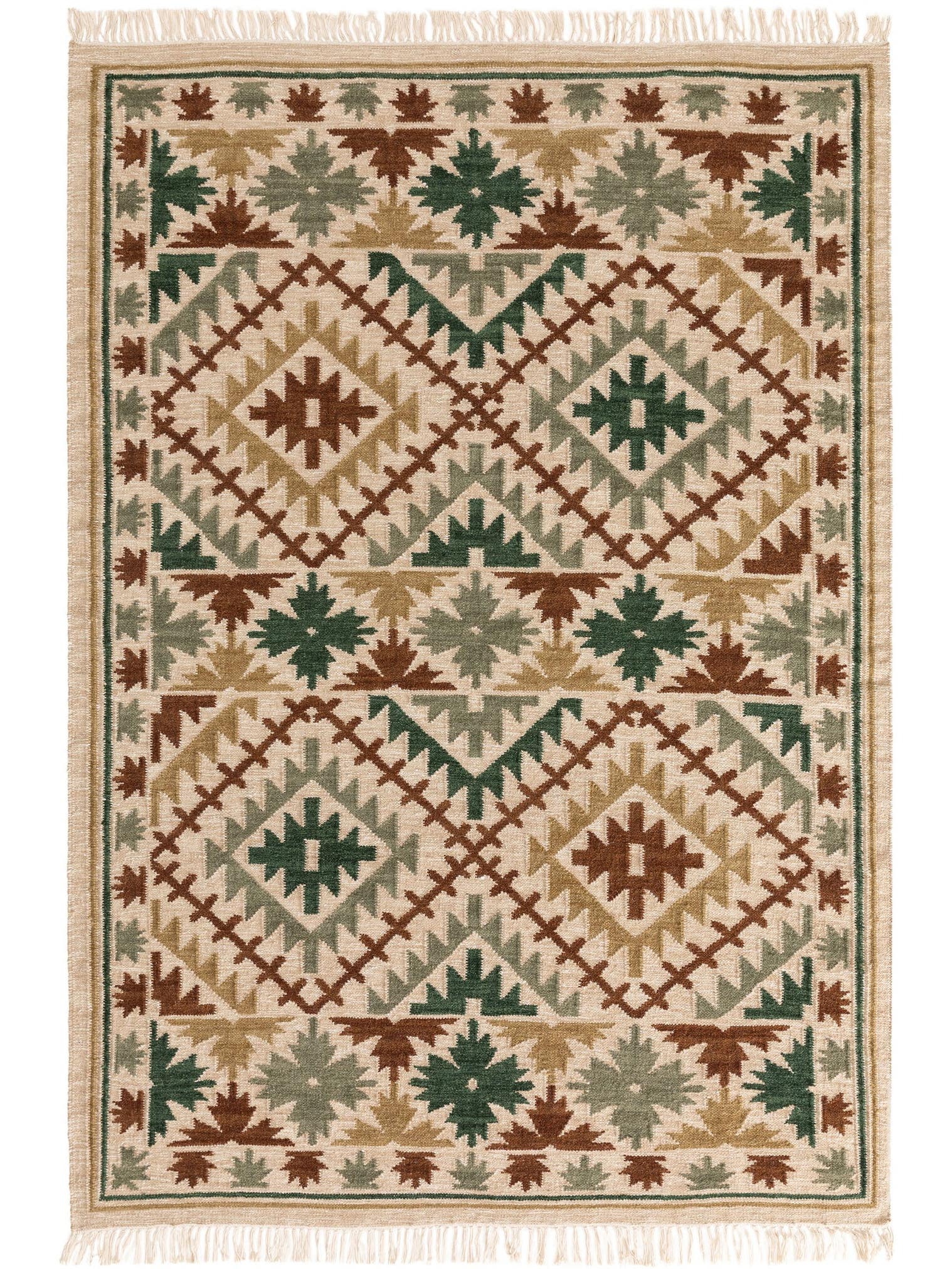 Rug made of 90% Wool, 10% Cotton in Green with a 1- 5 mm high pile by benuta Pure