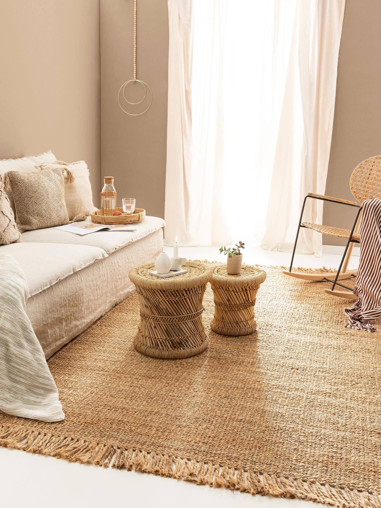 Rug made of 100% Jute in Brown with a 1- 5 mm high pile by benuta Pure